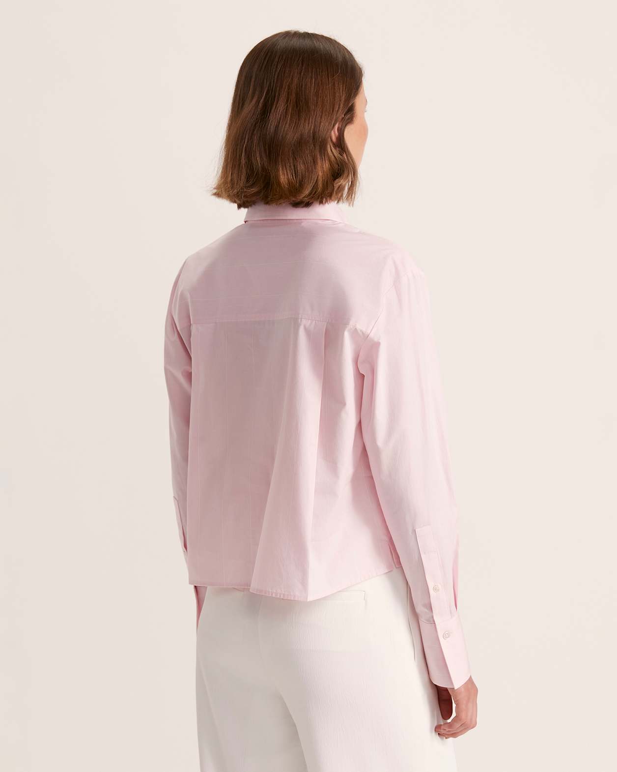 Penny Striped Cropped Cotton Shirt in SOFT PINK