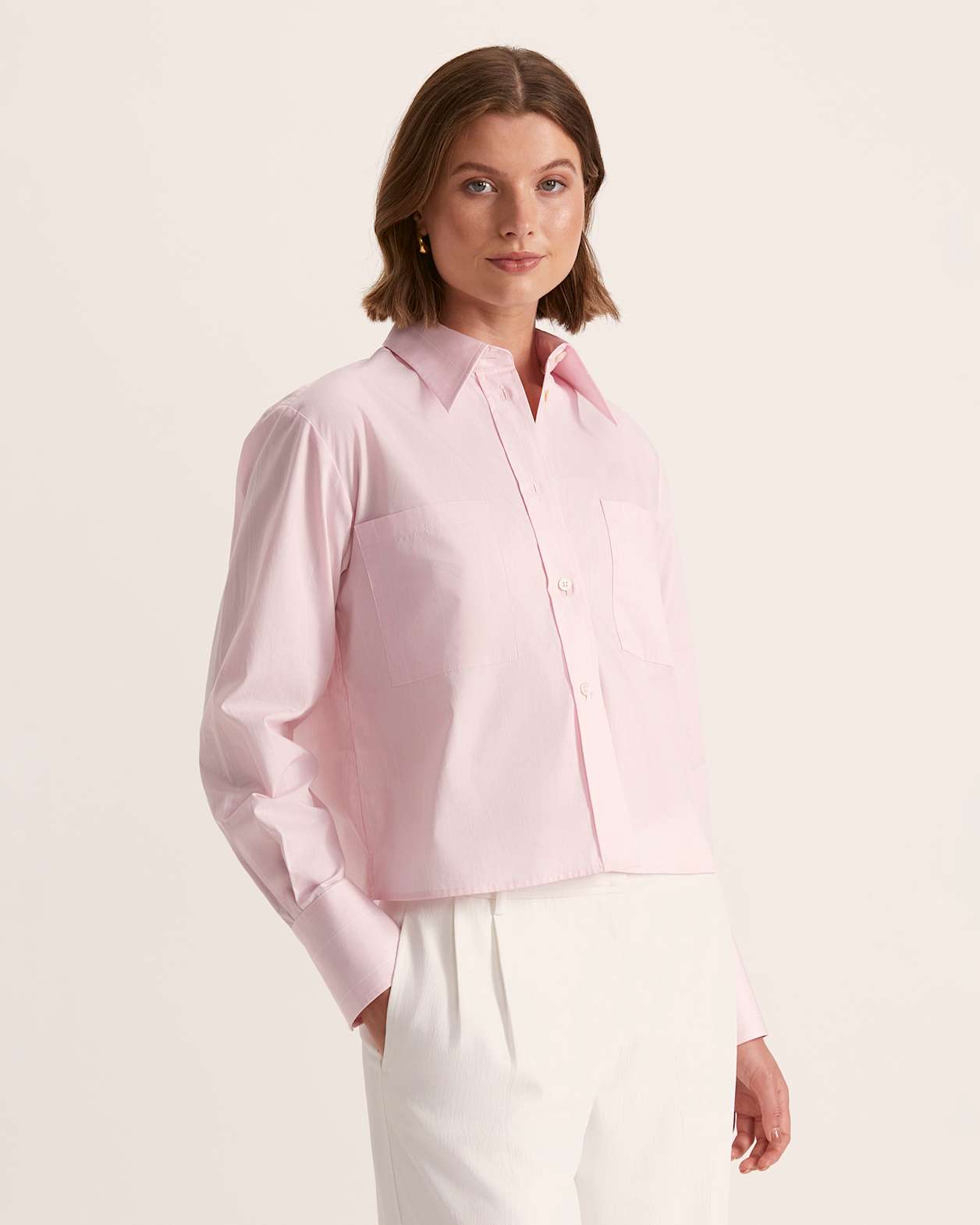 Penny Striped Cropped Cotton Shirt in SOFT PINK