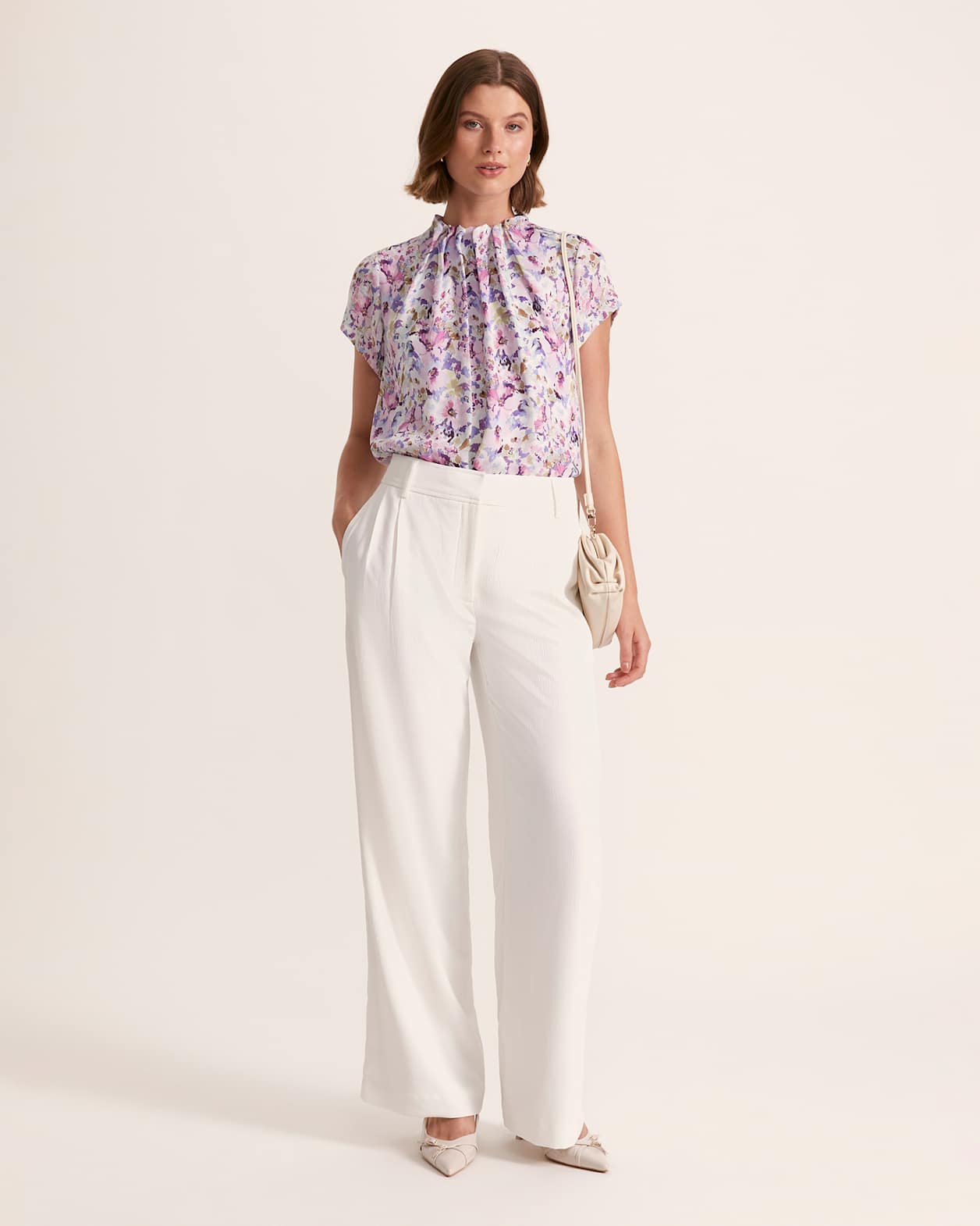 Periwinkle Silk Short Sleeve Top in MULTI