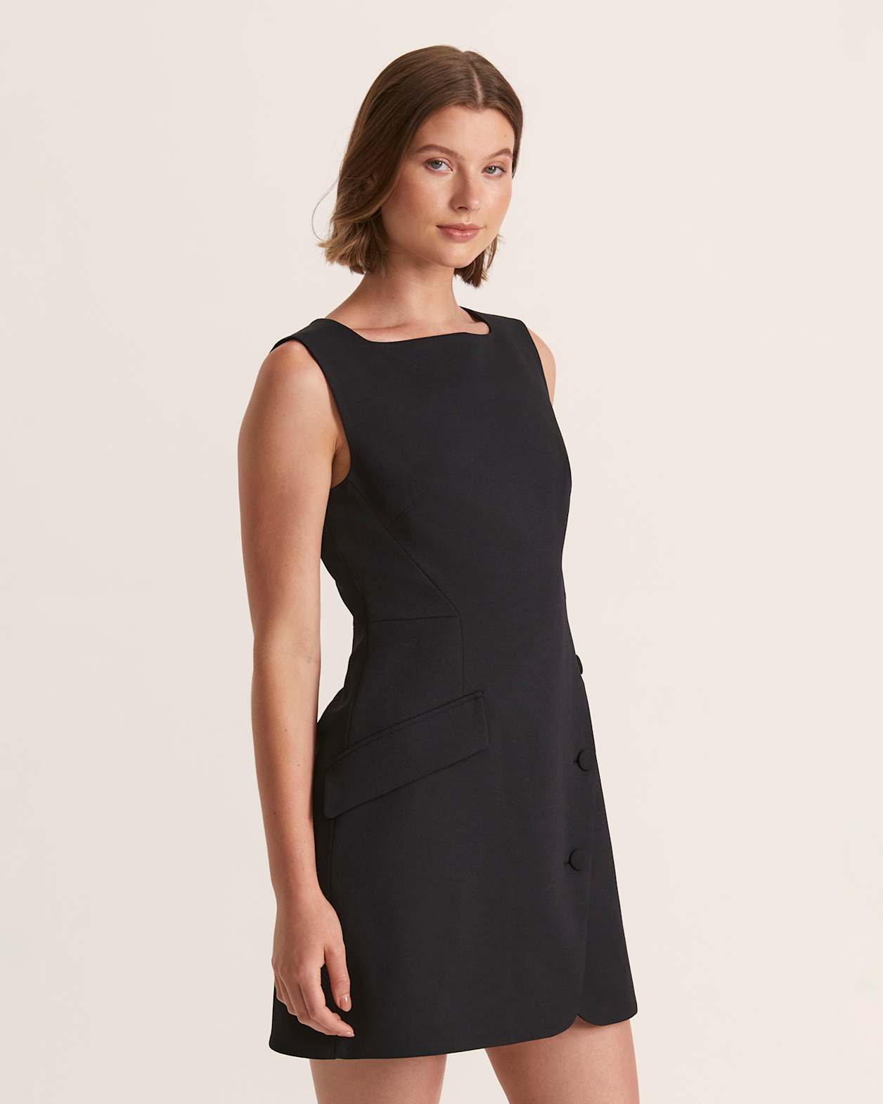 Dharma Button Mini Dress in BLACK