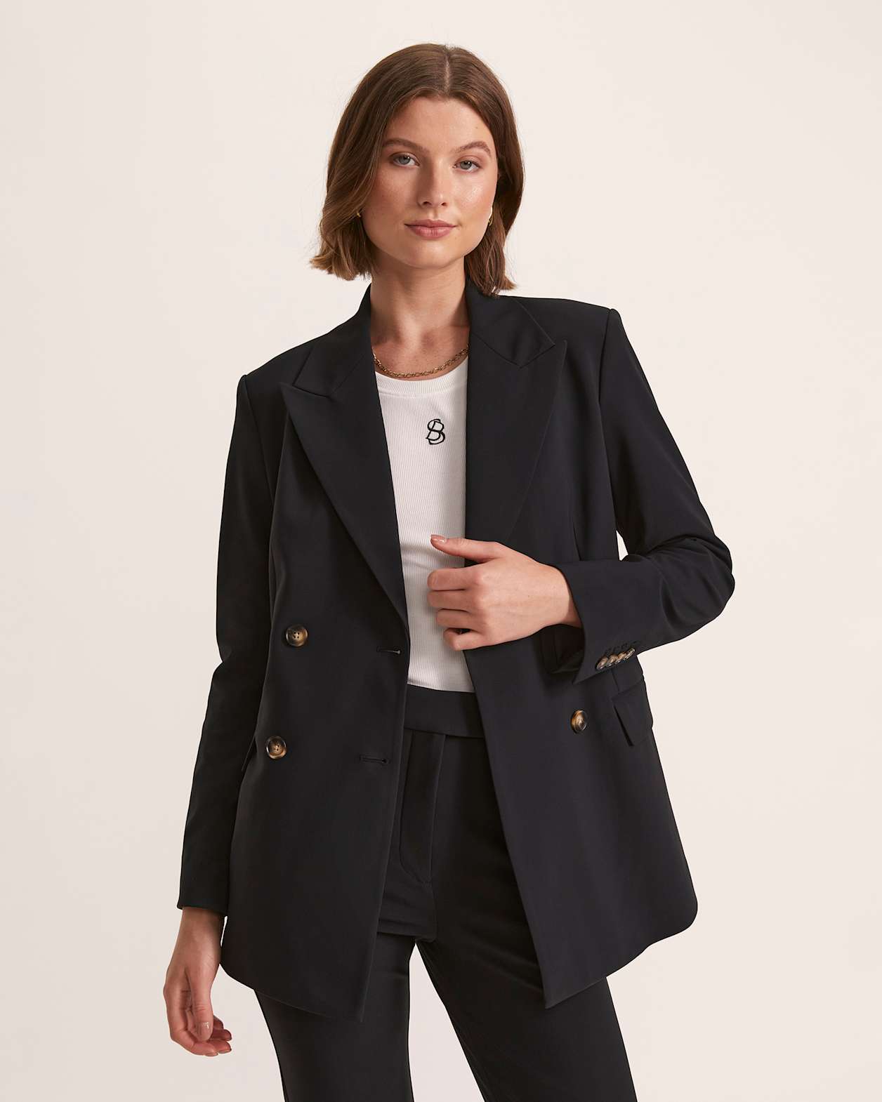 Deia Double Breasted Blazer in BLACK
