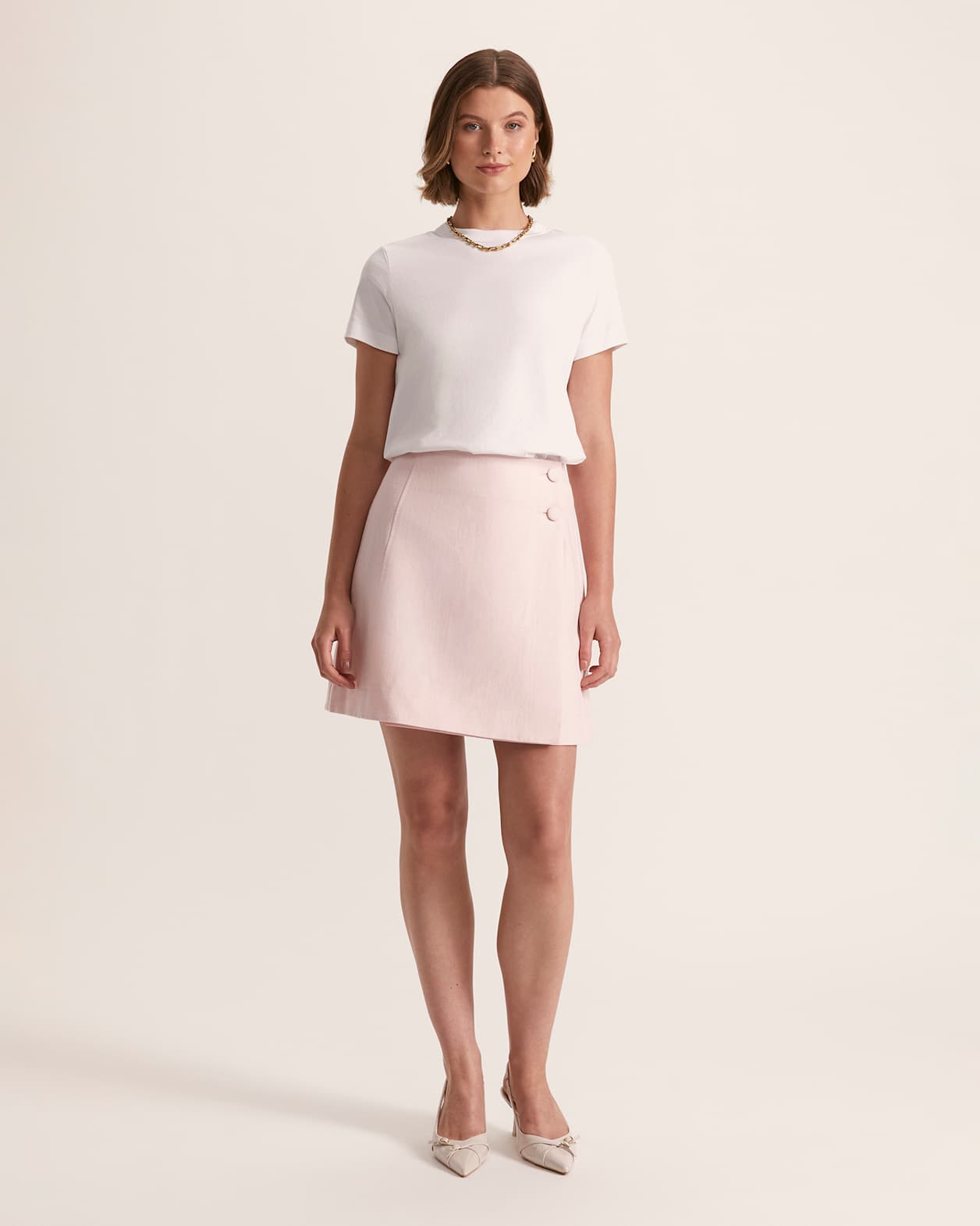 Sienna Linen Wrap Mini Skirt in BLUSH