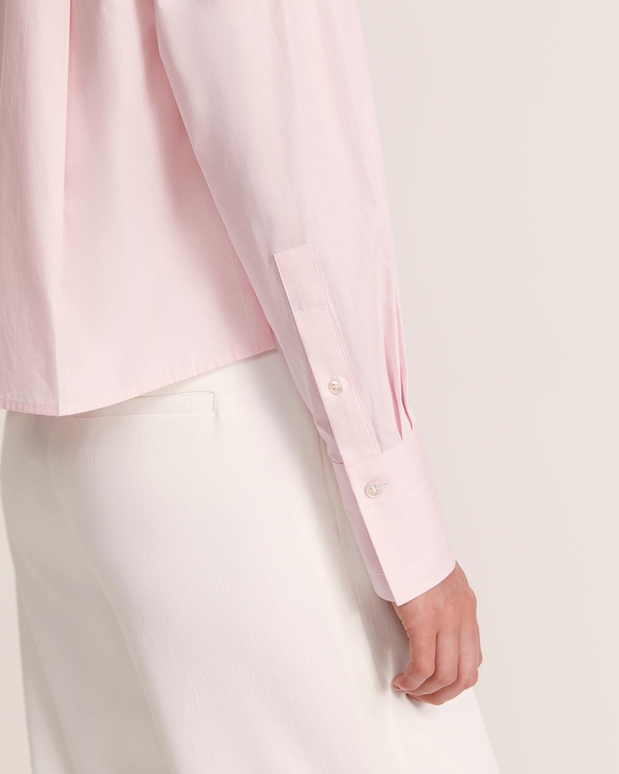 Penny Striped Cropped Cotton Shirt in SOFT PINK