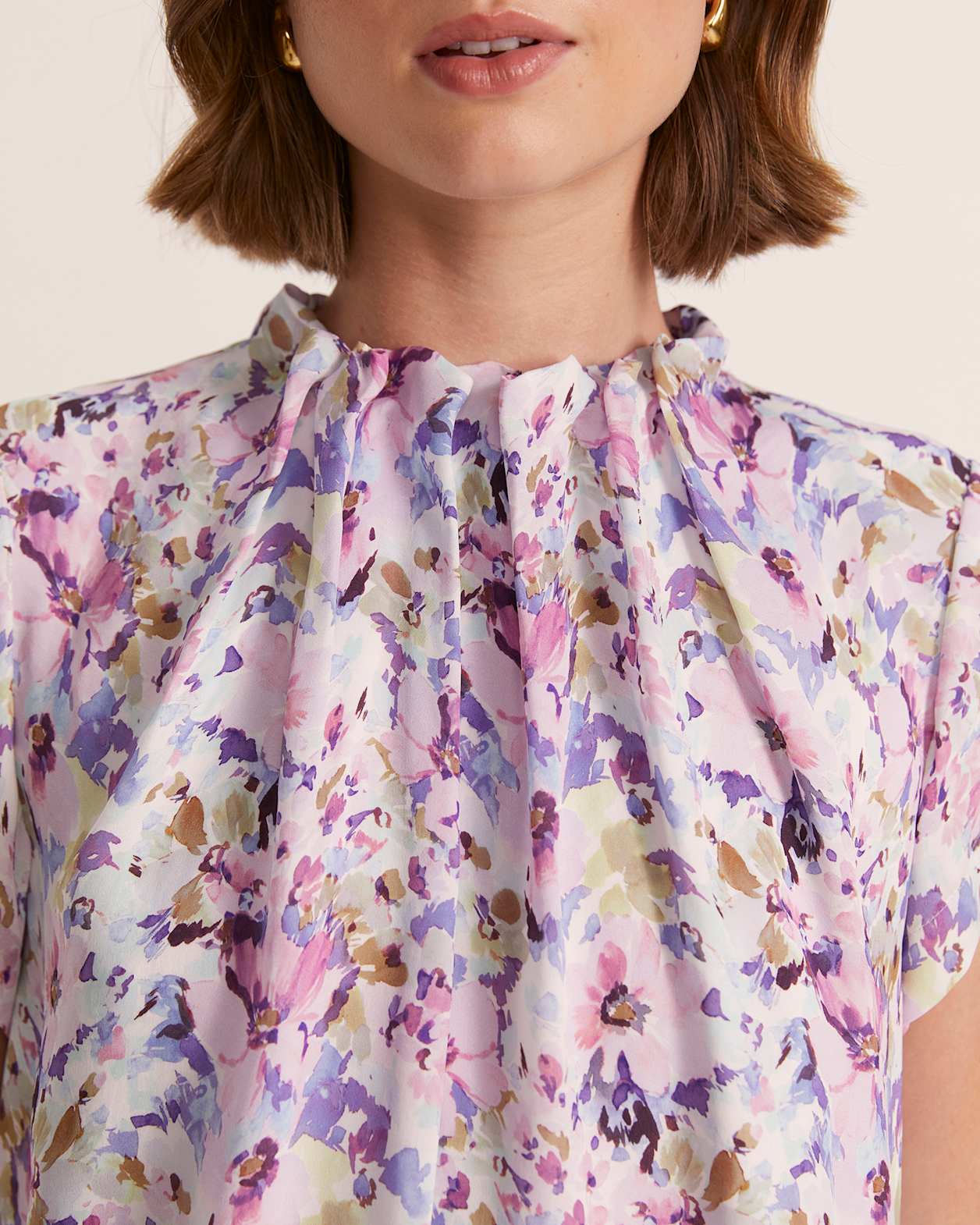 Periwinkle Silk Short Sleeve Top in MULTI