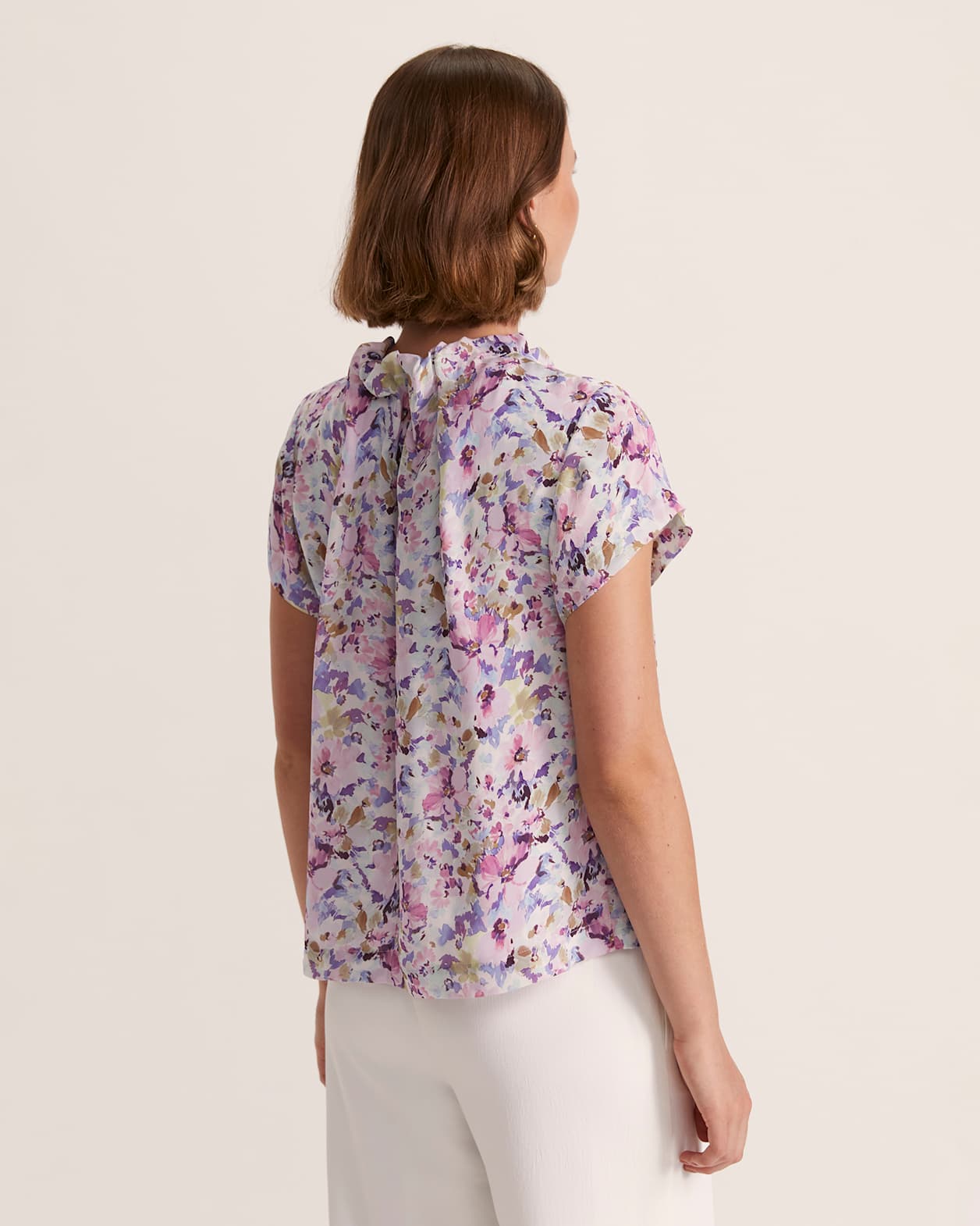 Periwinkle Silk Short Sleeve Top in MULTI