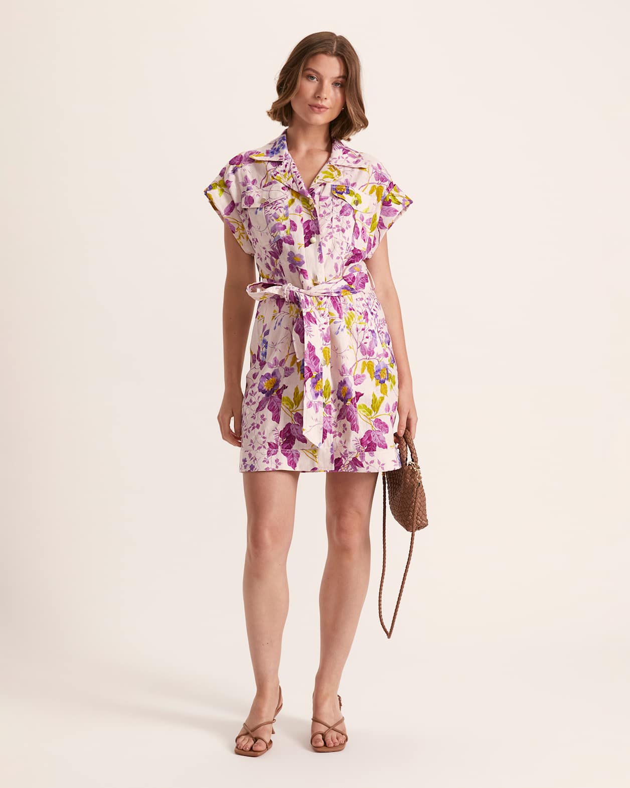 Wildflower Linen Mini Dress in PINK MULTI