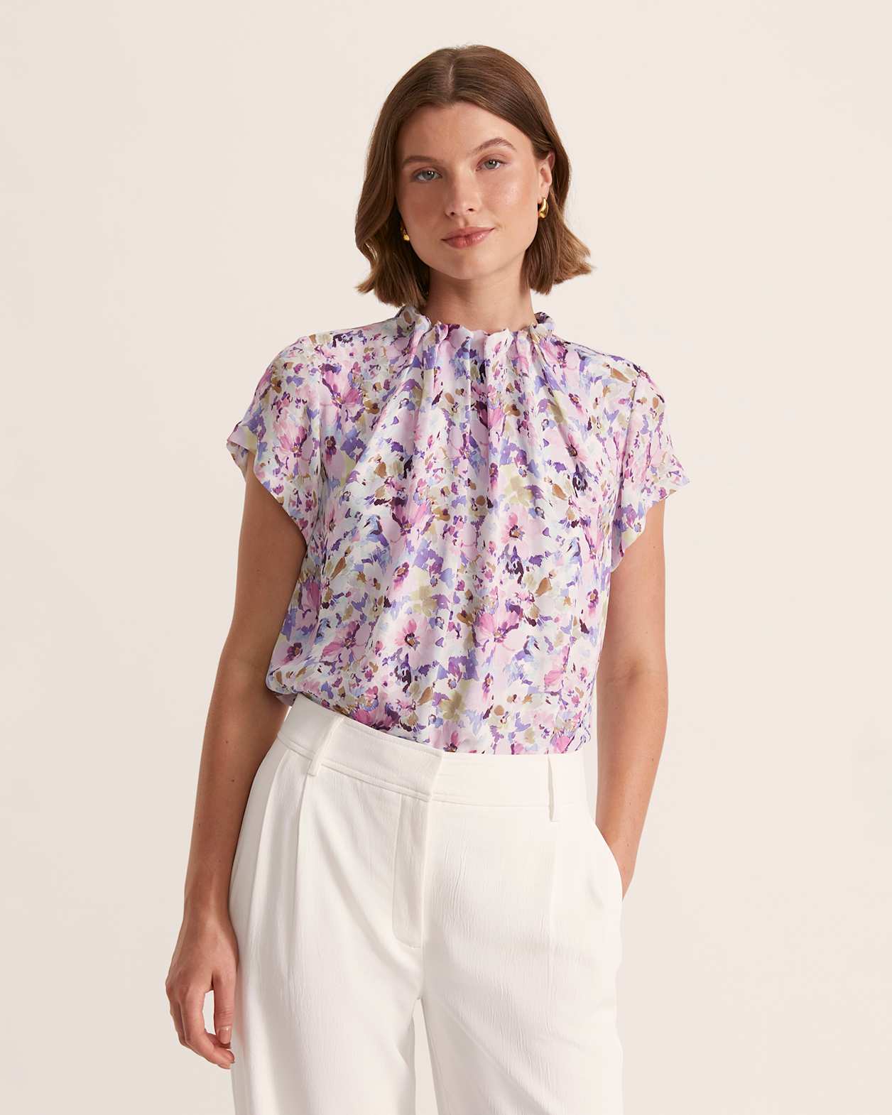 Periwinkle Silk Short Sleeve Top in MULTI