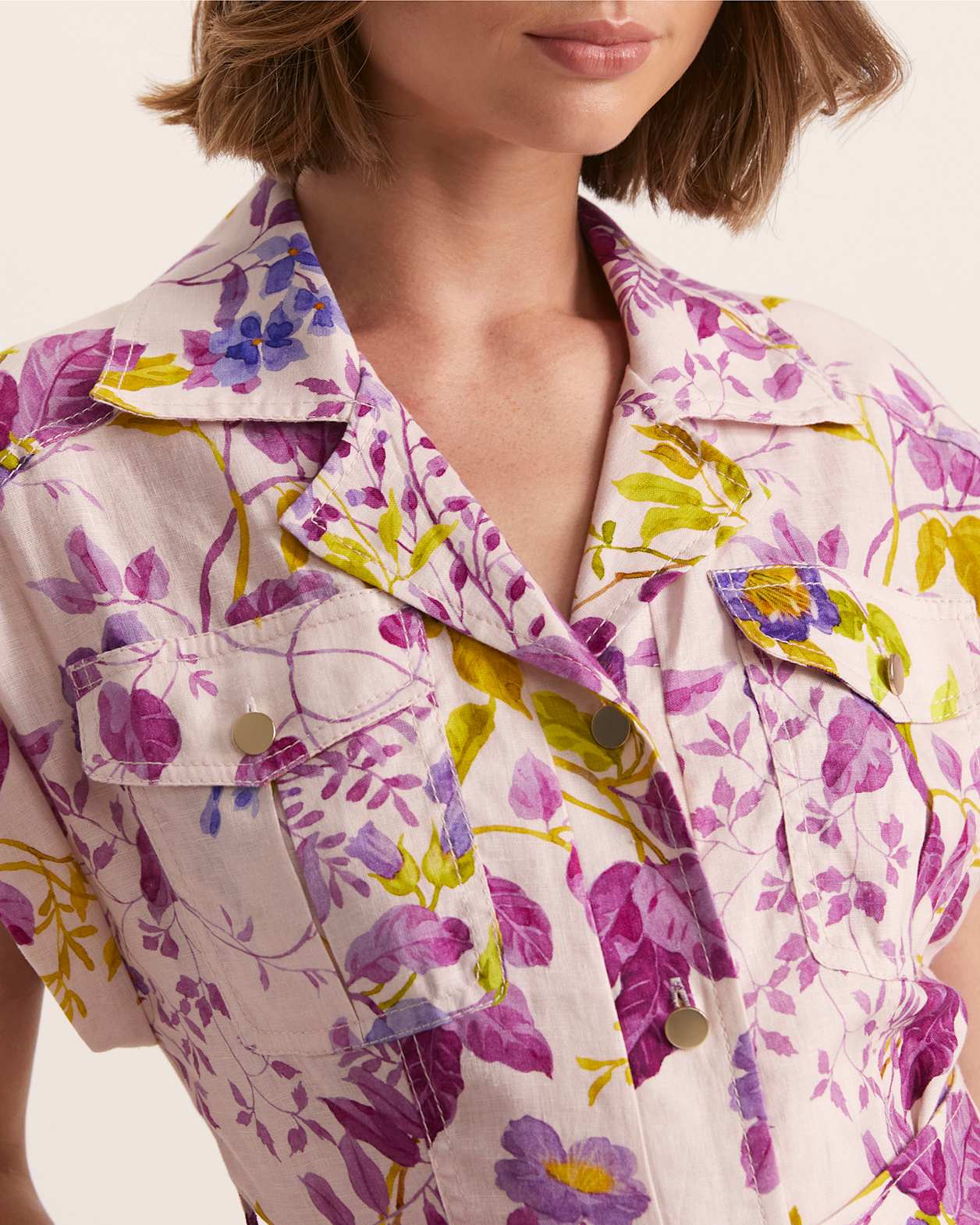 Wildflower Linen Mini Dress in PINK MULTI