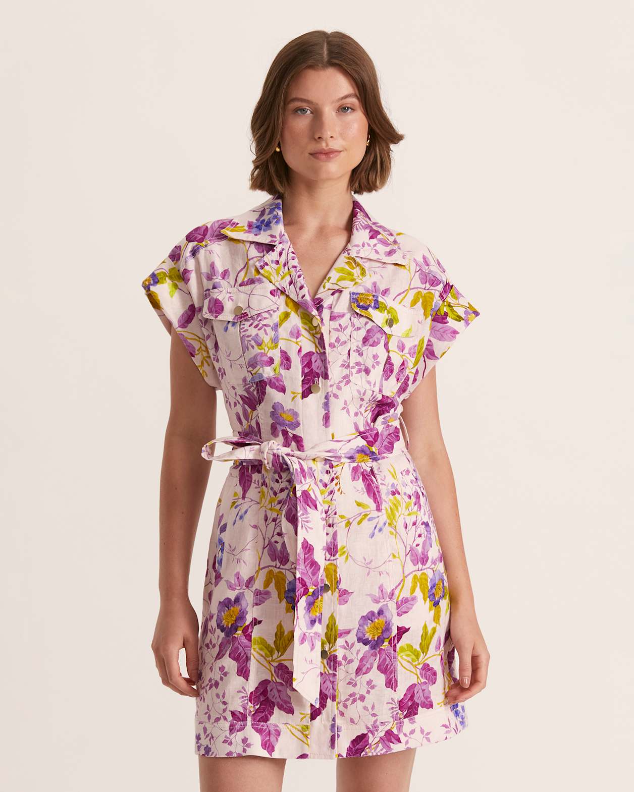 Wildflower Linen Mini Dress in PINK MULTI