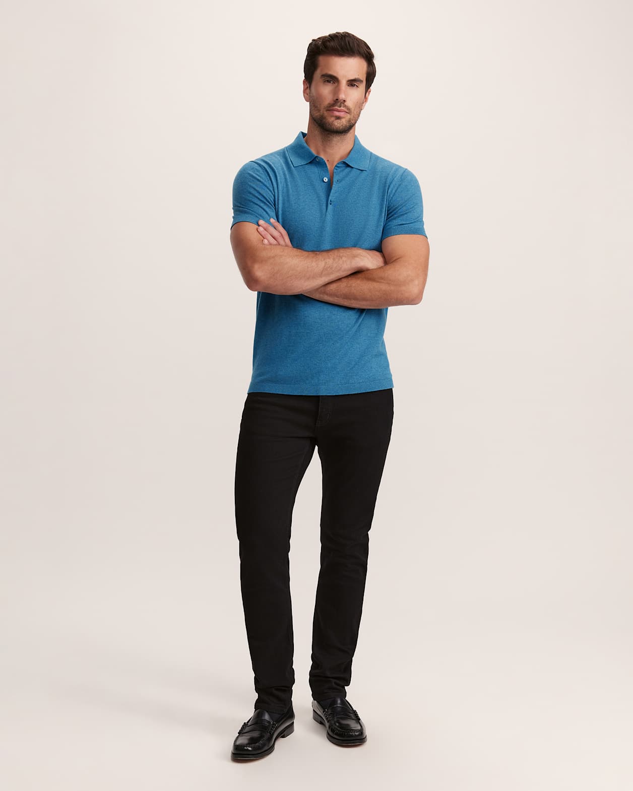 Miramar Cotton Wool Knit Polo in BLUE