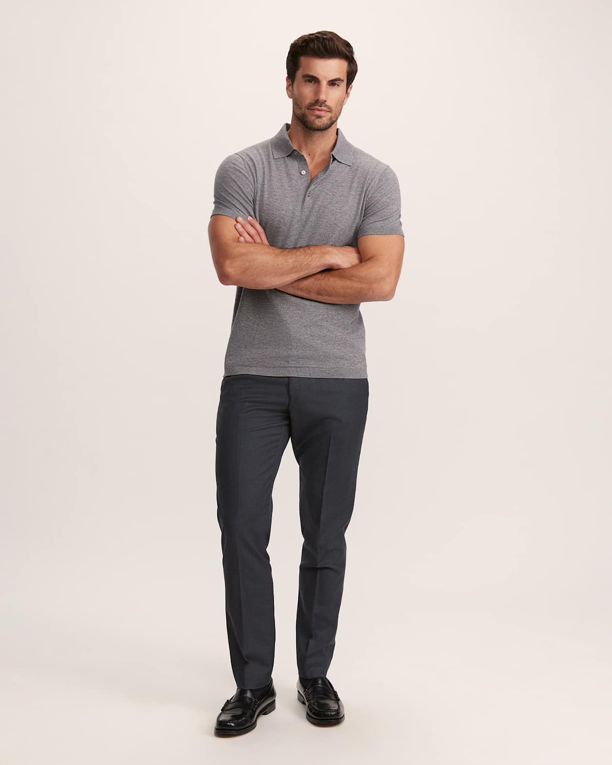 Miramar Cotton Wool Knit Polo in MID GREY