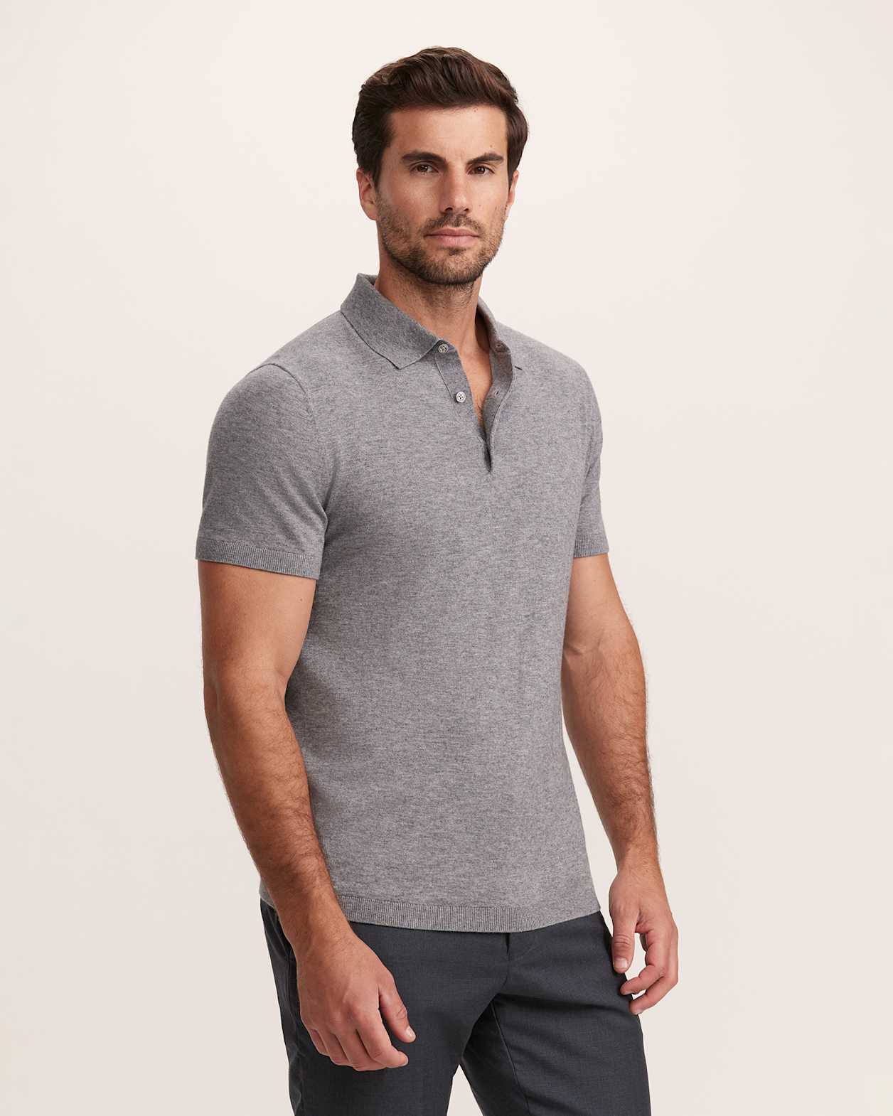 Miramar Cotton Wool Knit Polo in MID GREY