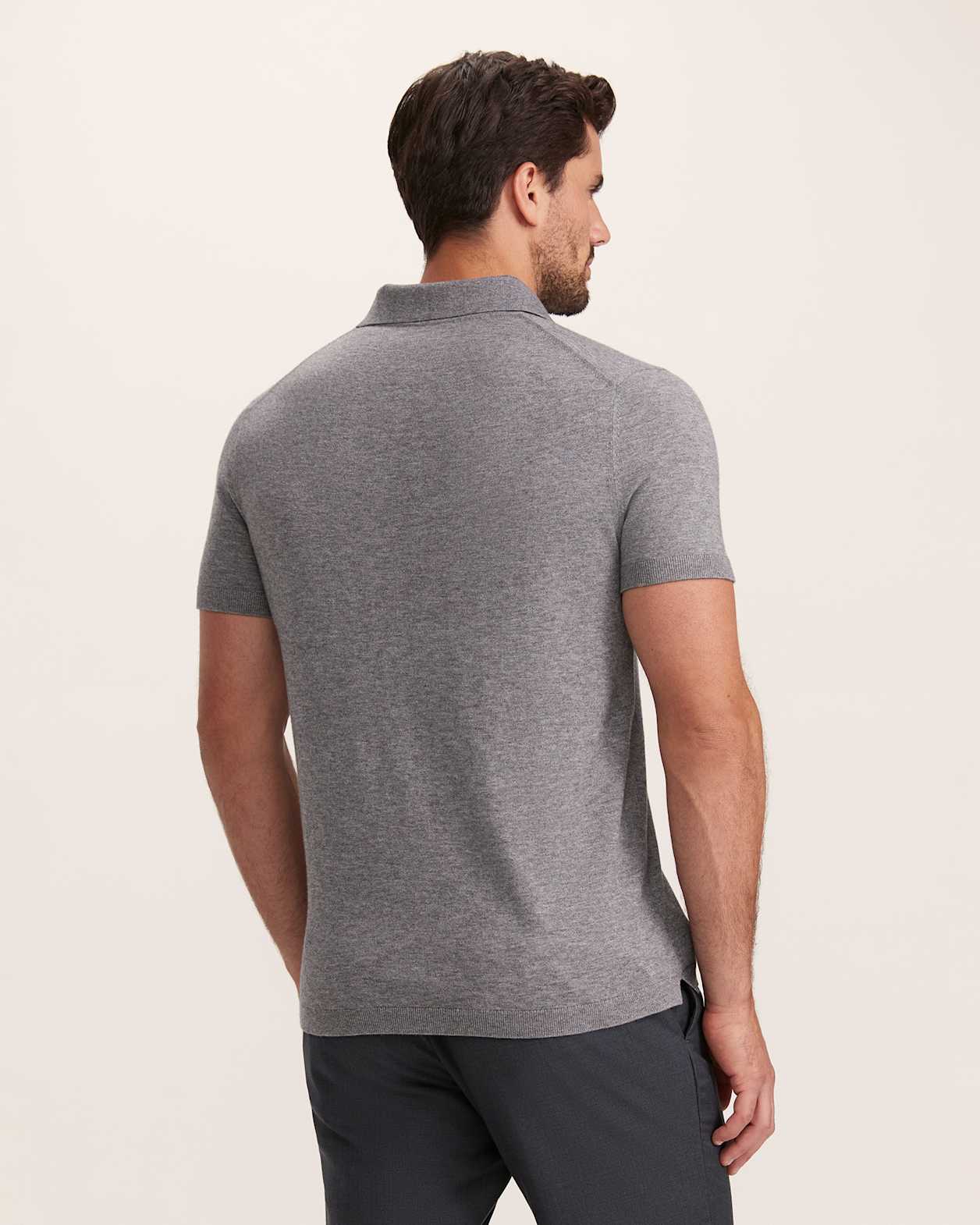 Miramar Cotton Wool Knit Polo in MID GREY