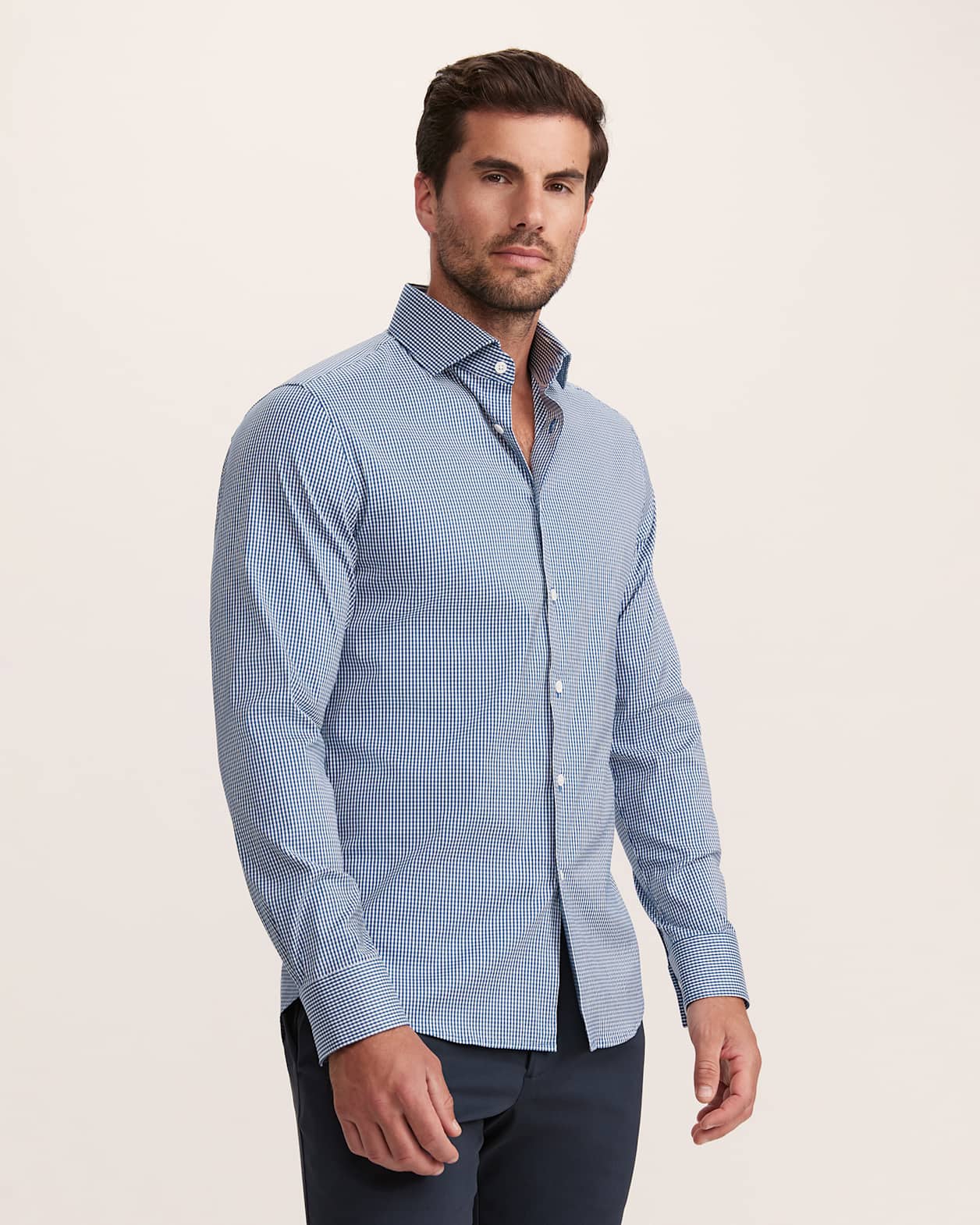 Lucian Long Sleeve Stretch Check Shirt in ROYAL BLUE