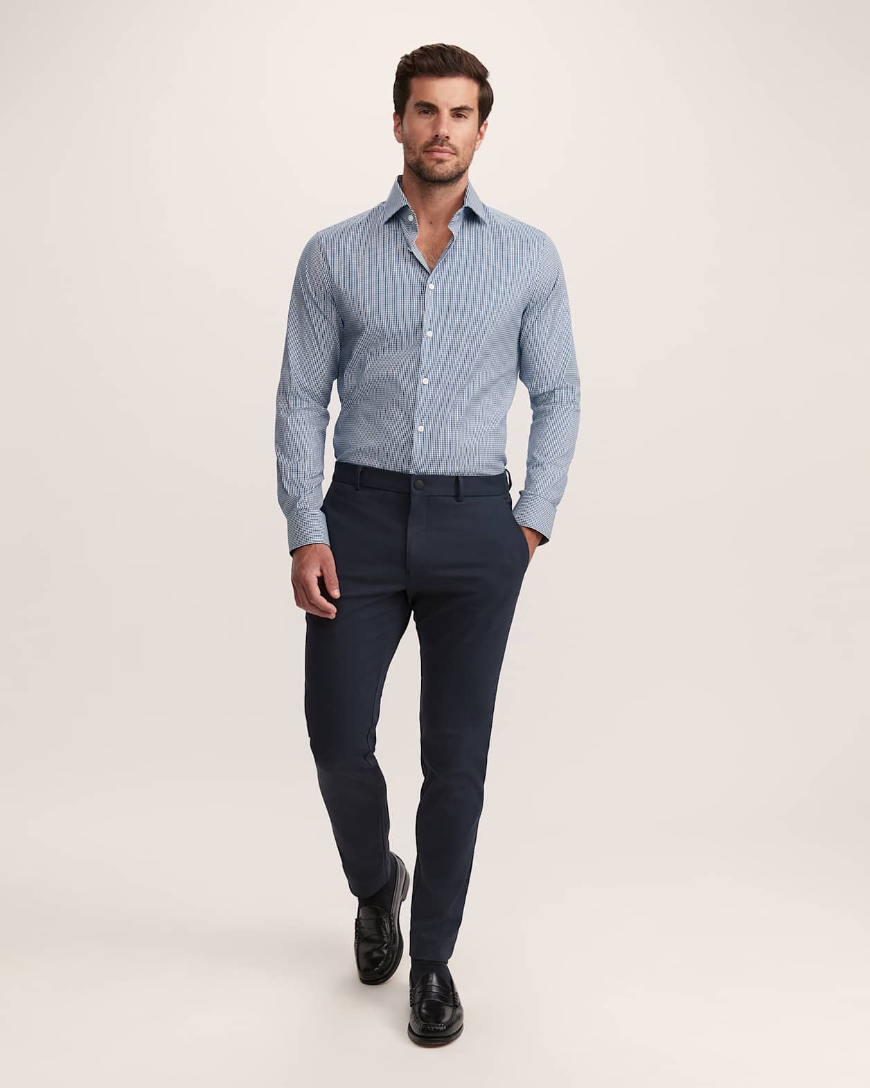 Lucian Long Sleeve Stretch Check Shirt in ROYAL BLUE