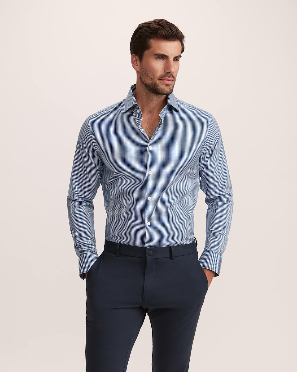 Lucian Long Sleeve Stretch Check Shirt in ROYAL BLUE