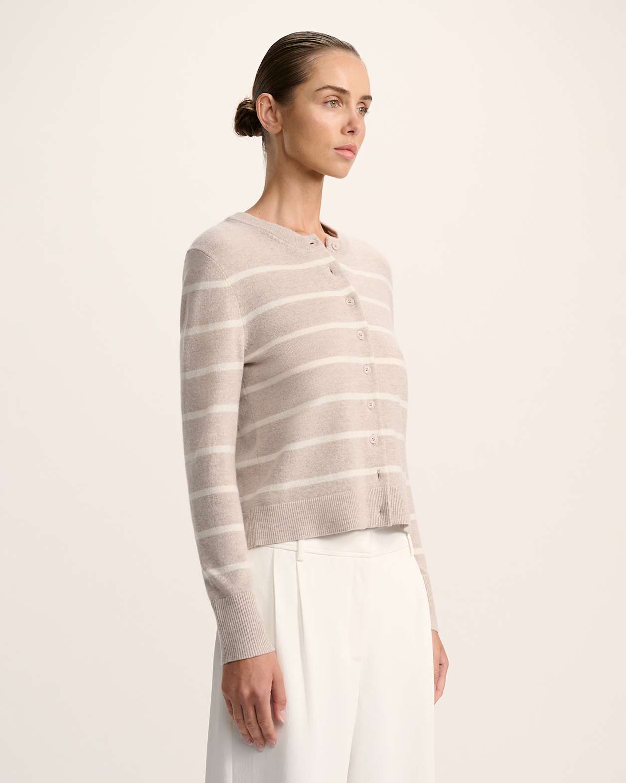 Nora Wool Stripe Cardi in MINK