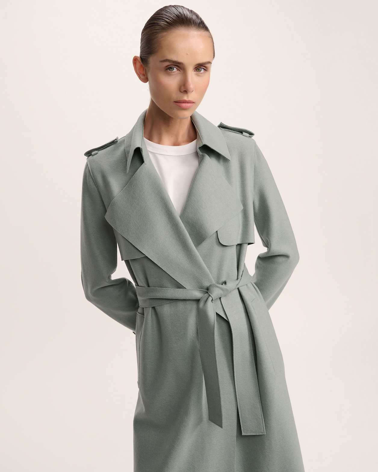 Karla Wool Longline Trench Coat in WILLOW
