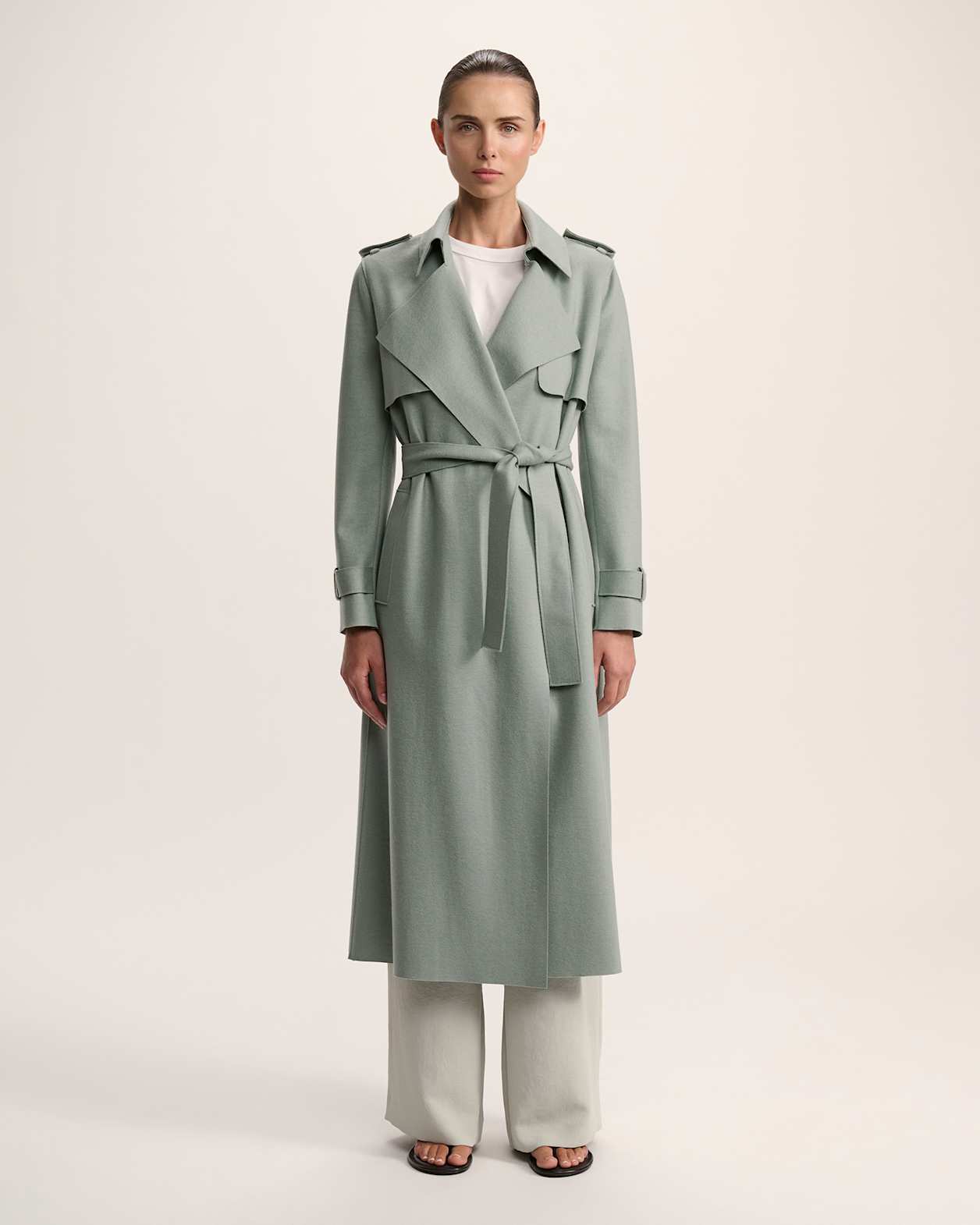 Karla Wool Longline Trench Coat in WILLOW