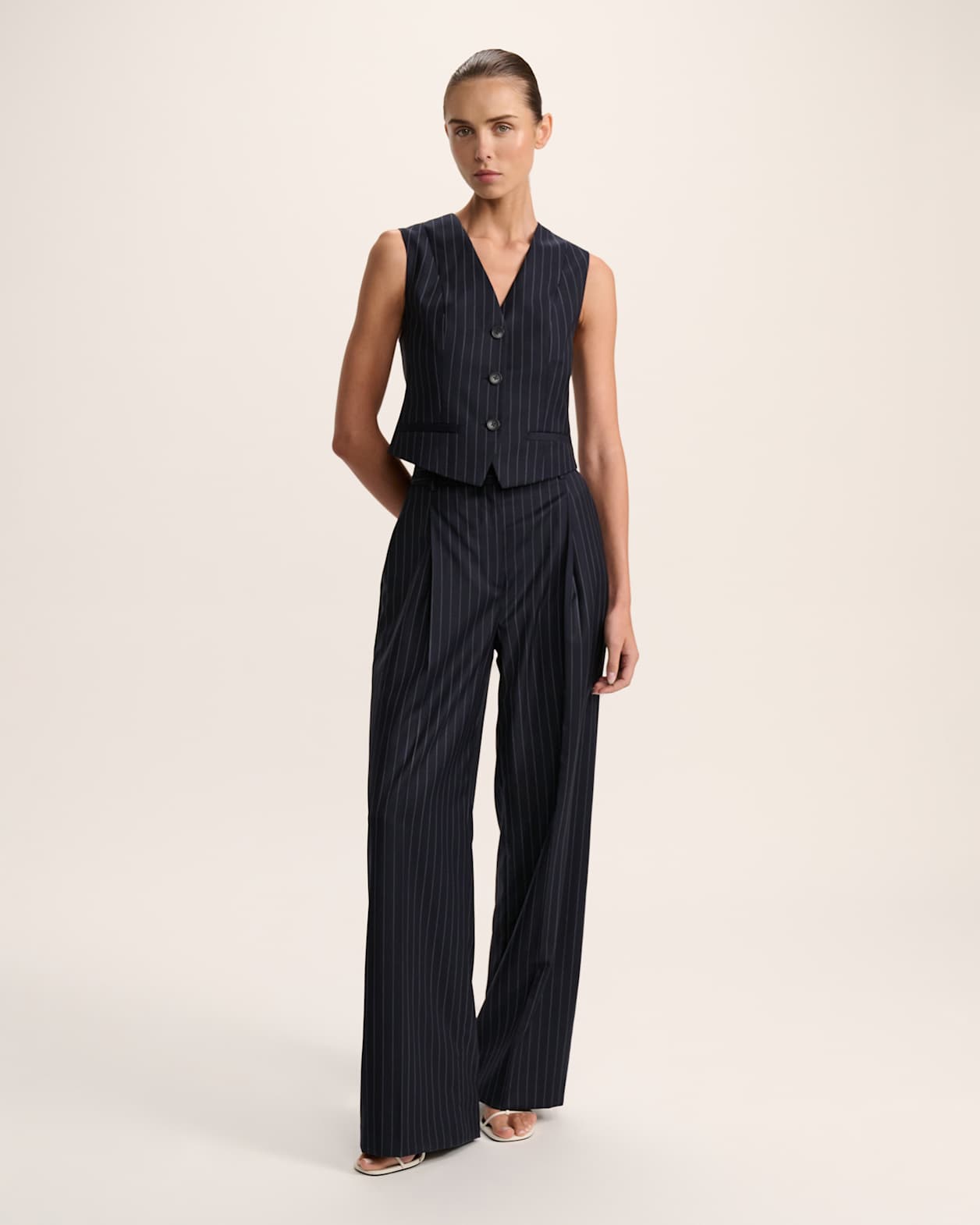 Polly Pinstripe Vest in NAVY/IVORY