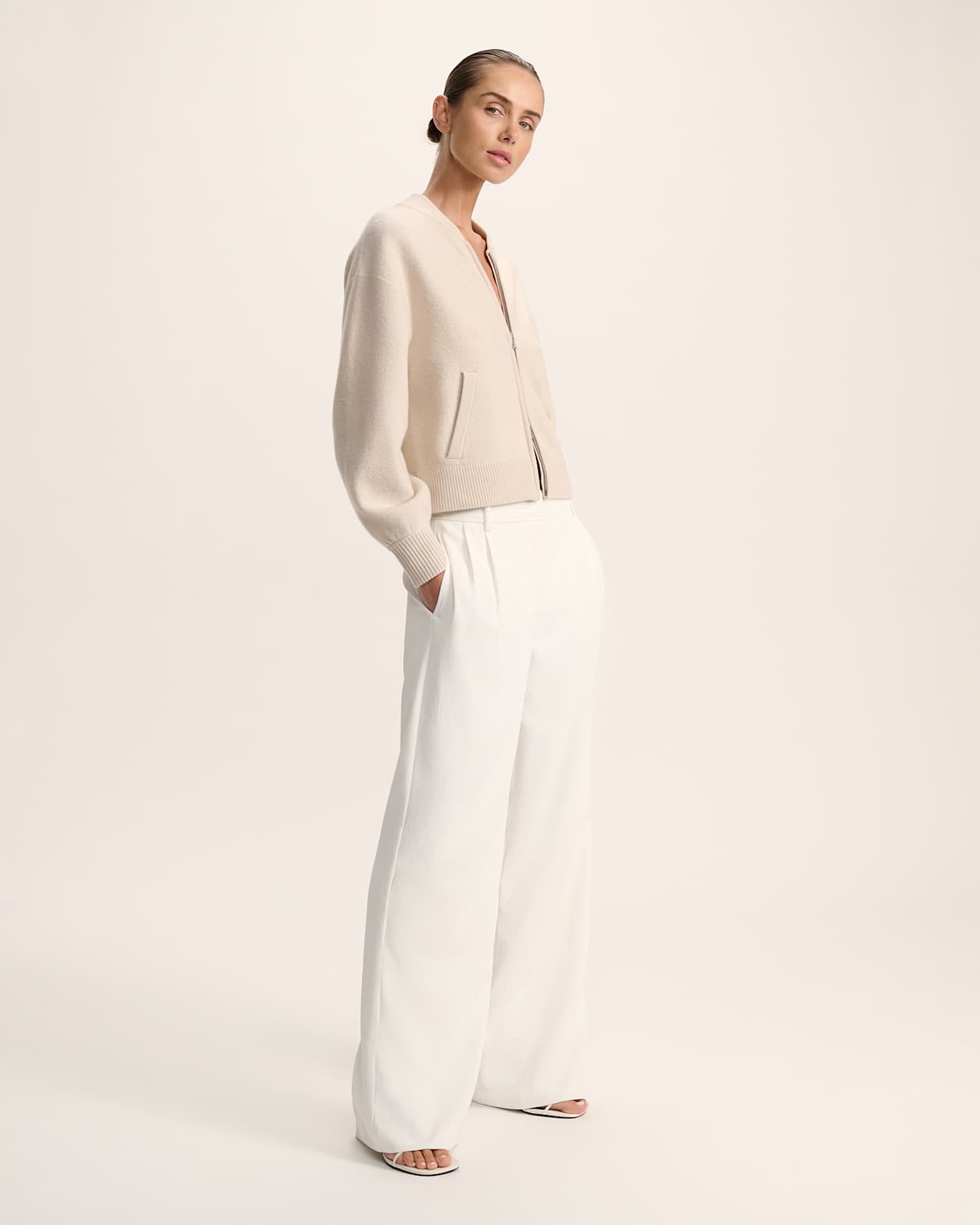 Boiled Wool Bomber in SOFT STONE