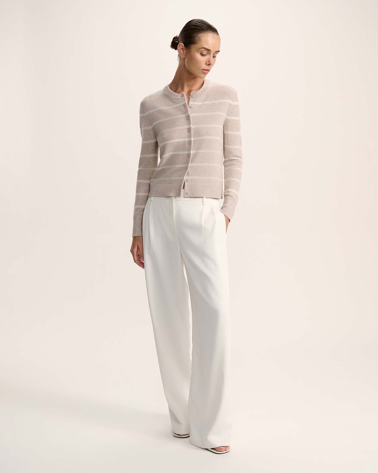 Nora Wool Stripe Cardi in MINK