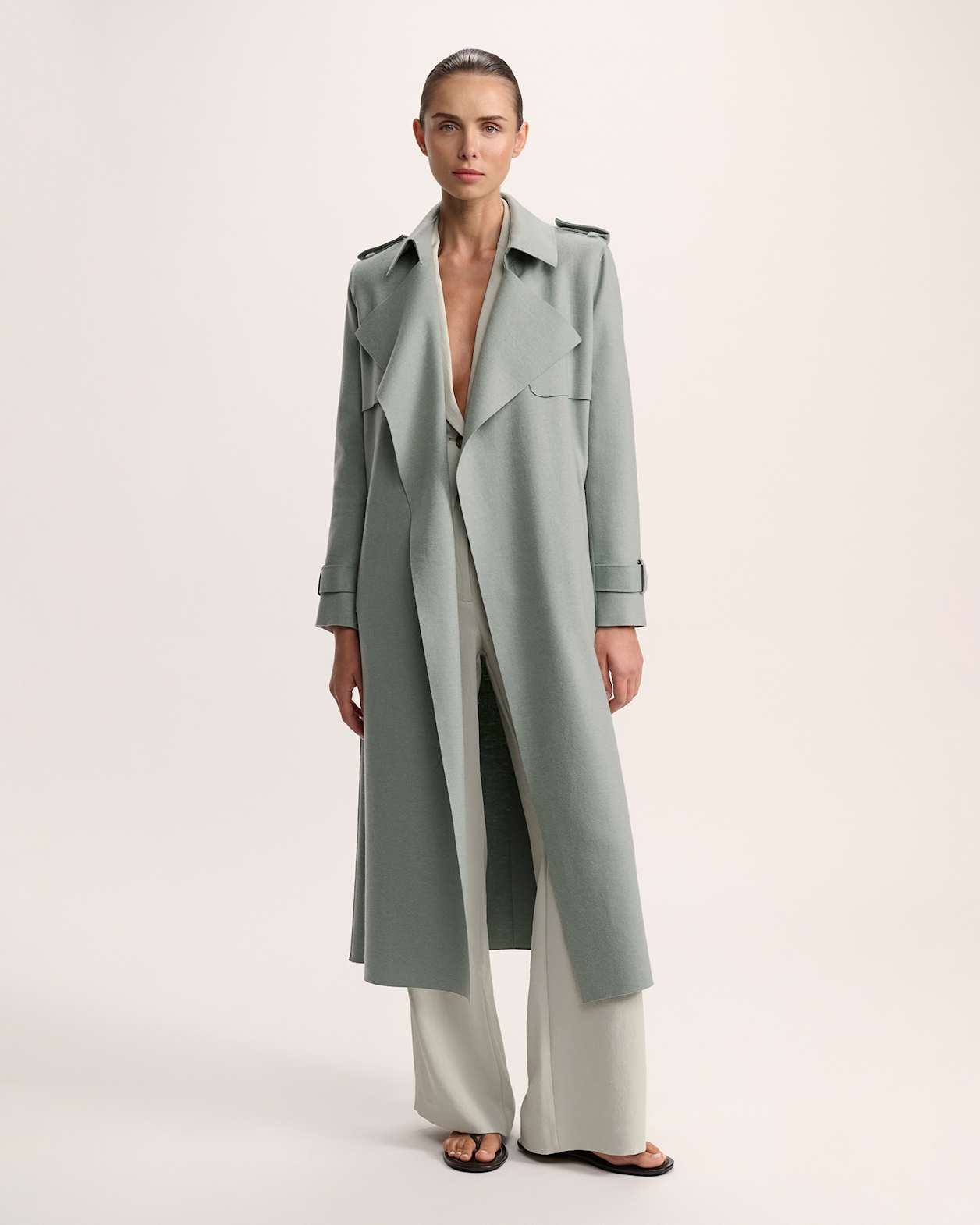 Karla Wool Longline Trench Coat in WILLOW