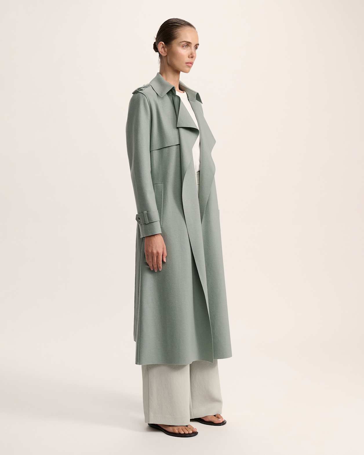 Karla Wool Longline Trench Coat in WILLOW