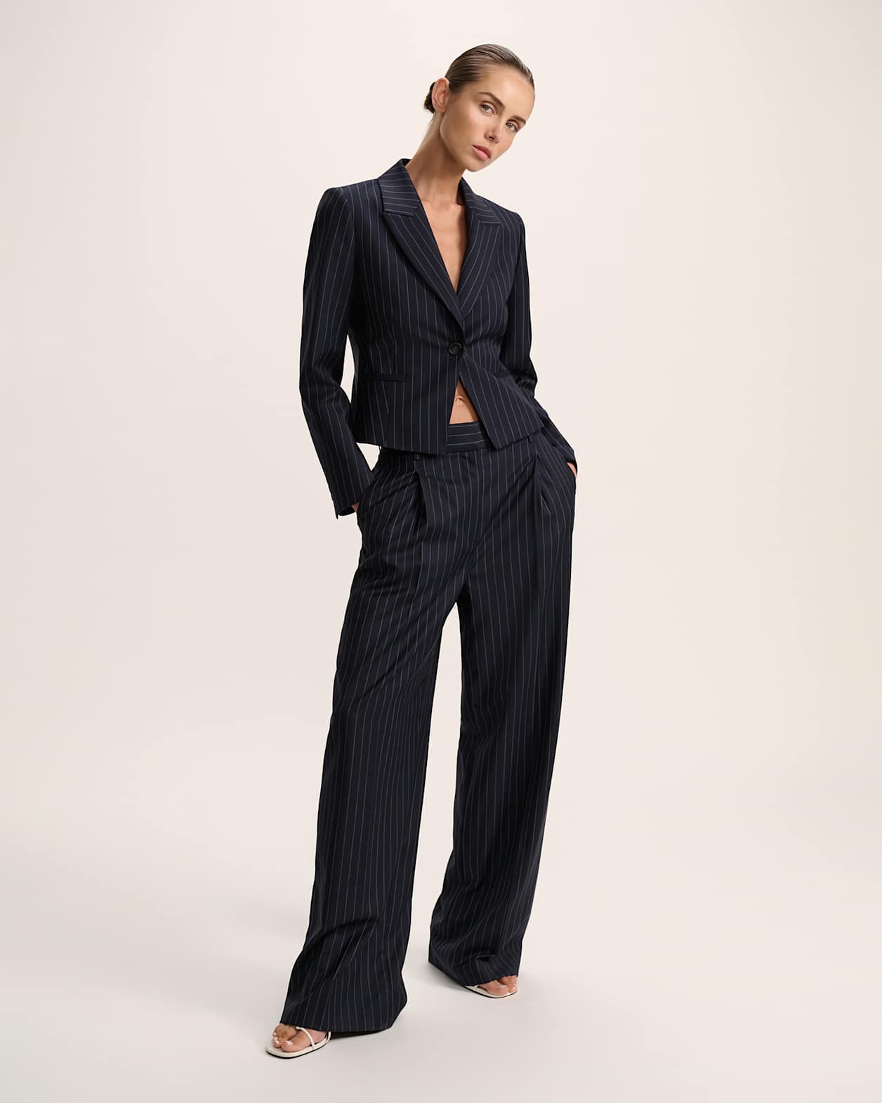 Polly Pinstripe Jacket in NAVY/IVORY
