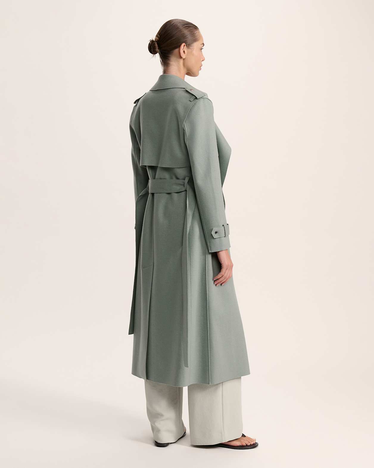 Karla Wool Longline Trench Coat in WILLOW