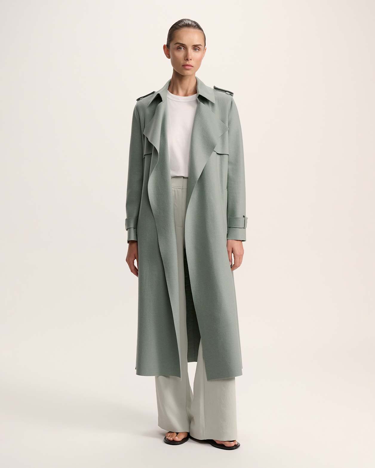 Karla Wool Longline Trench Coat in WILLOW