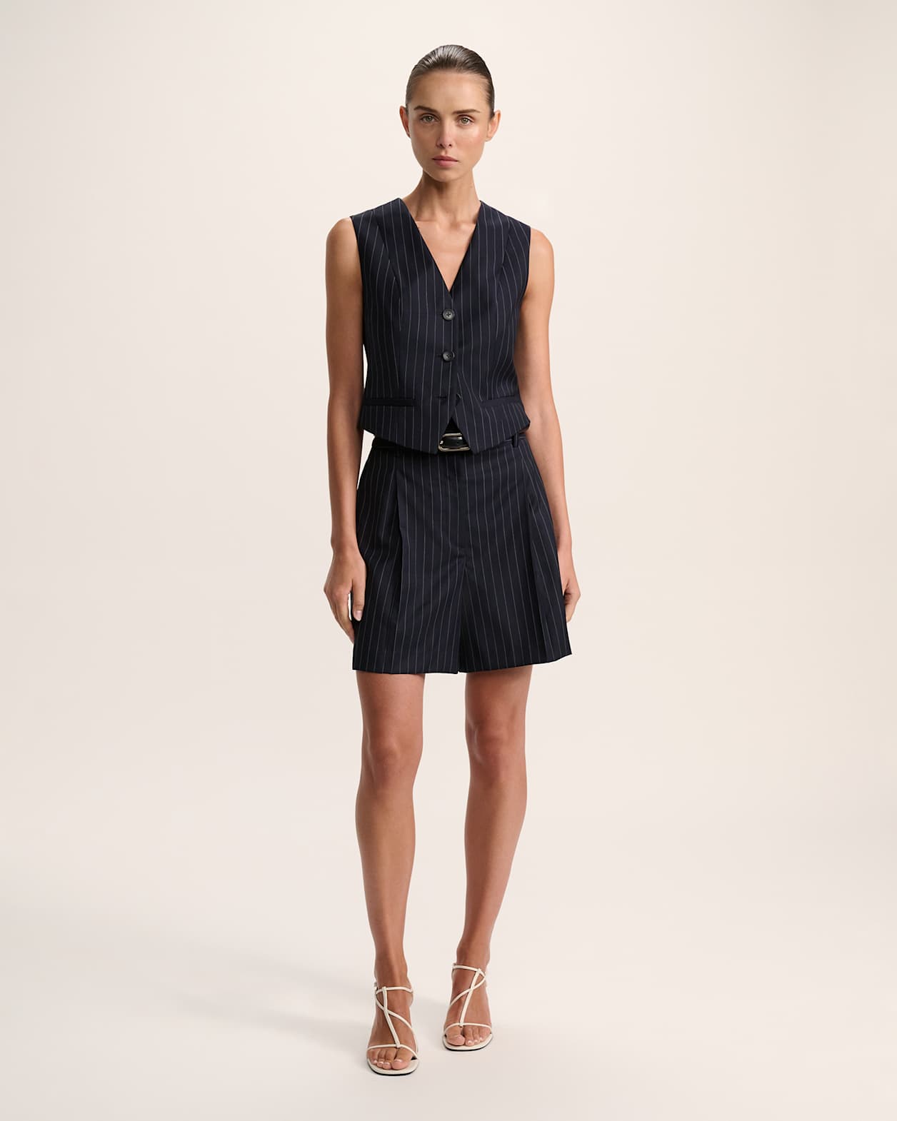 Polly Pinstripe Vest in NAVY/IVORY