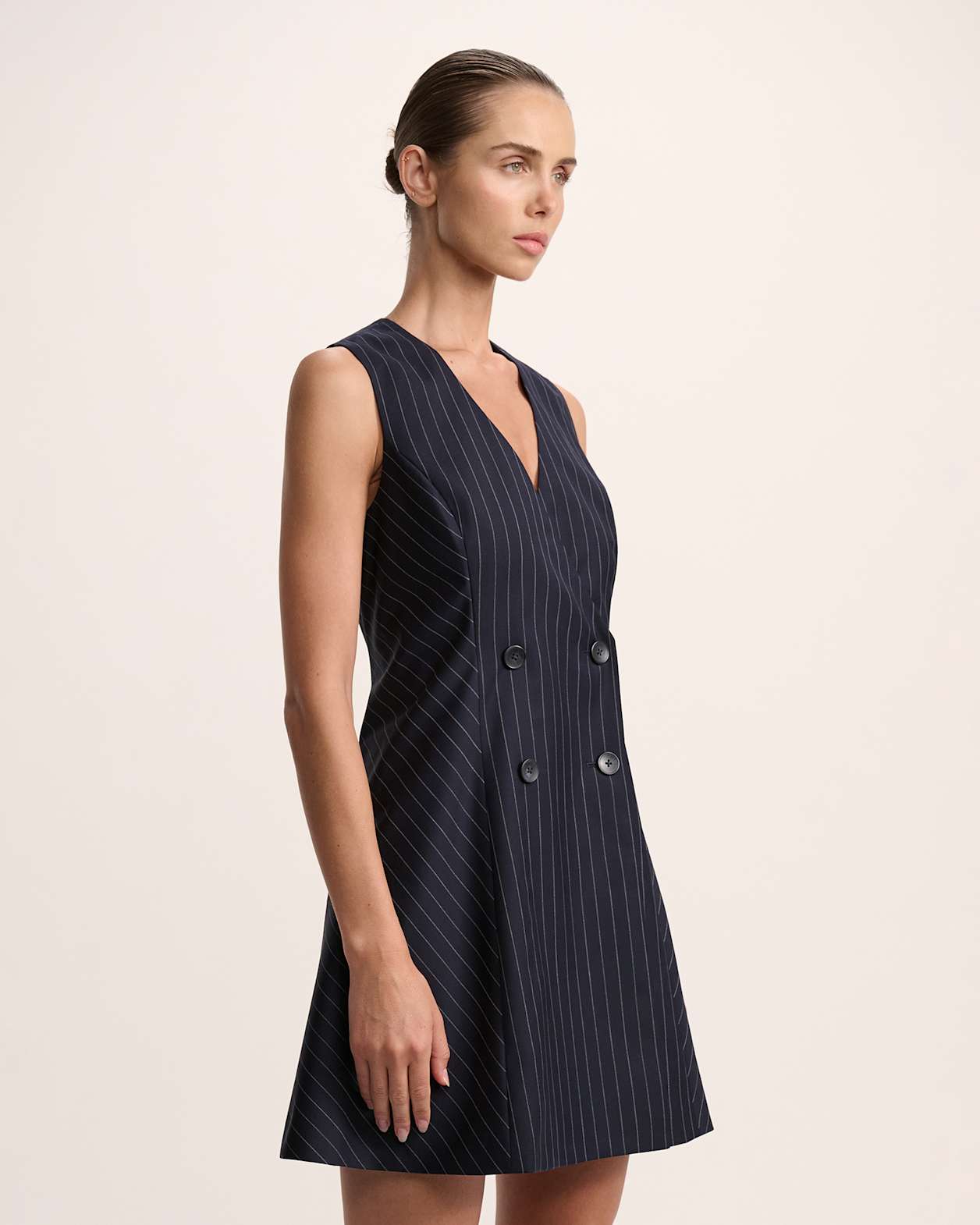 Polly Pinstripe Mini Dress in NAVY/IVORY