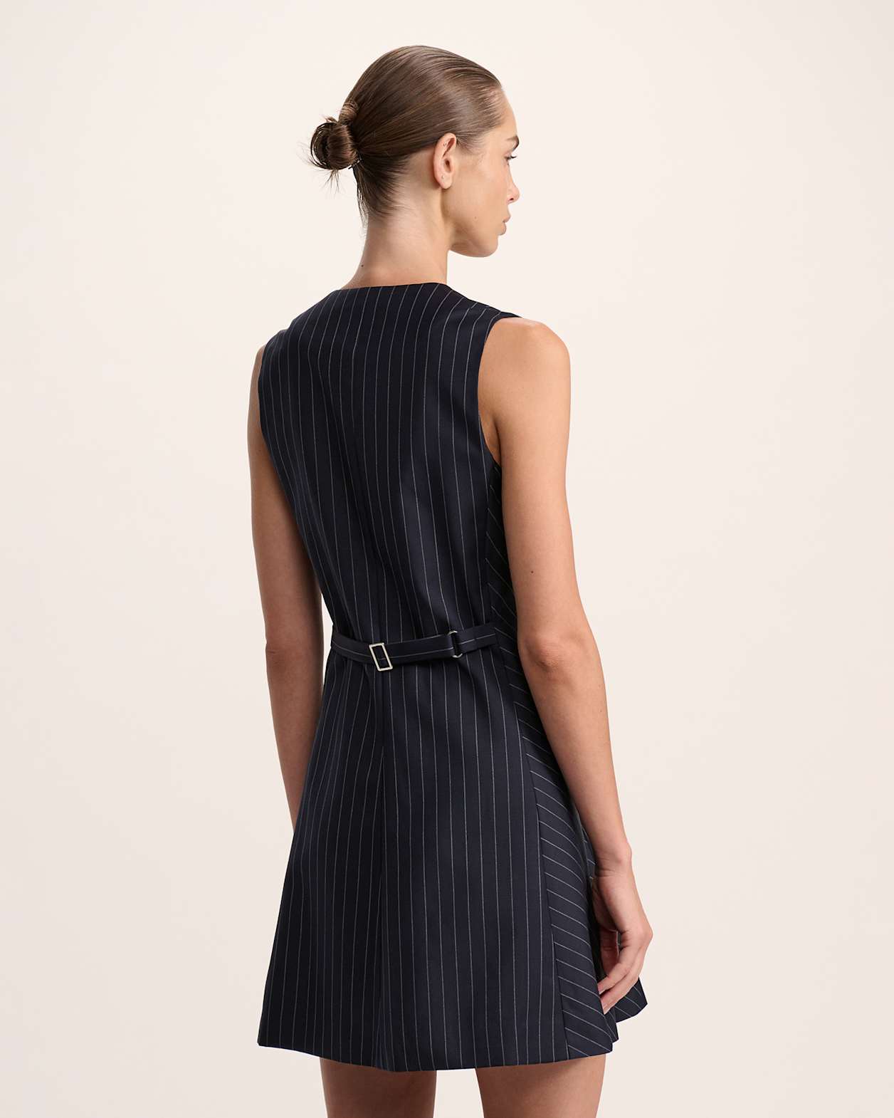 Polly Pinstripe Mini Dress in NAVY/IVORY