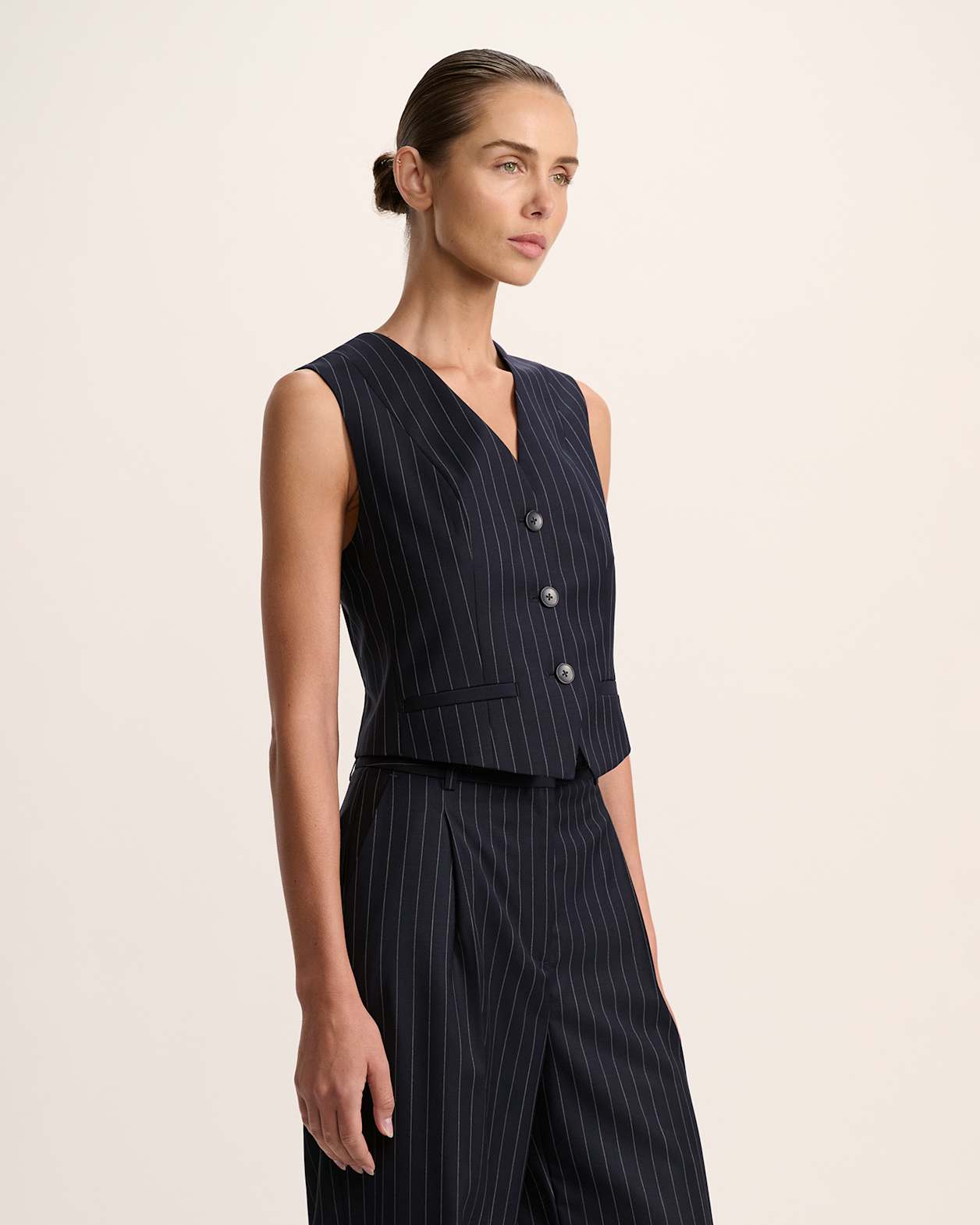 Polly Pinstripe Vest in NAVY/IVORY
