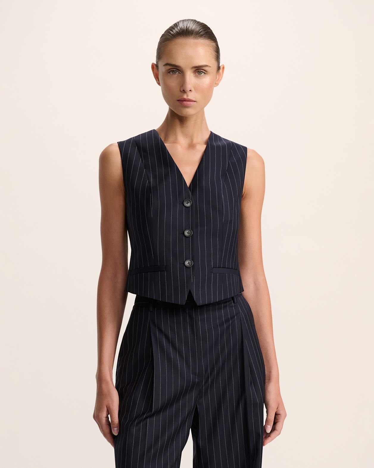 Polly Pinstripe Vest in NAVY/IVORY