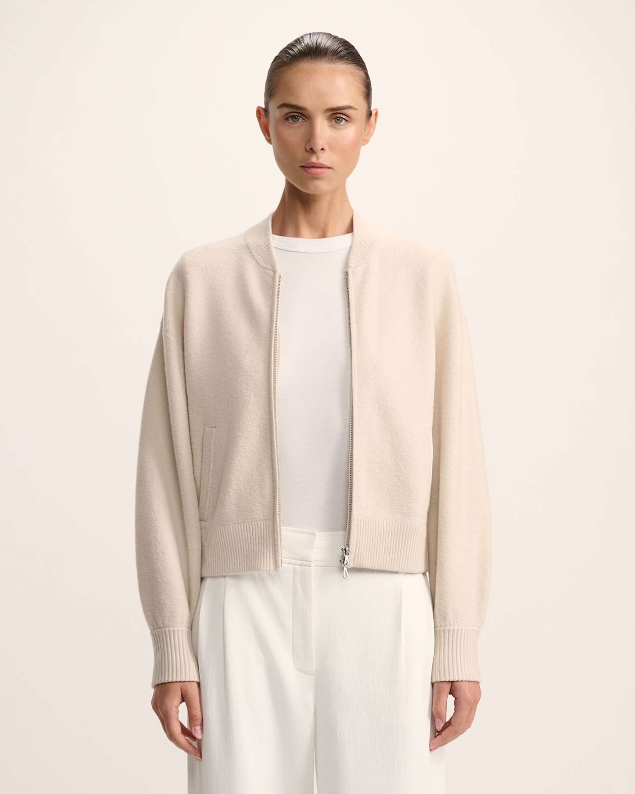 Boiled Wool Bomber in SOFT STONE