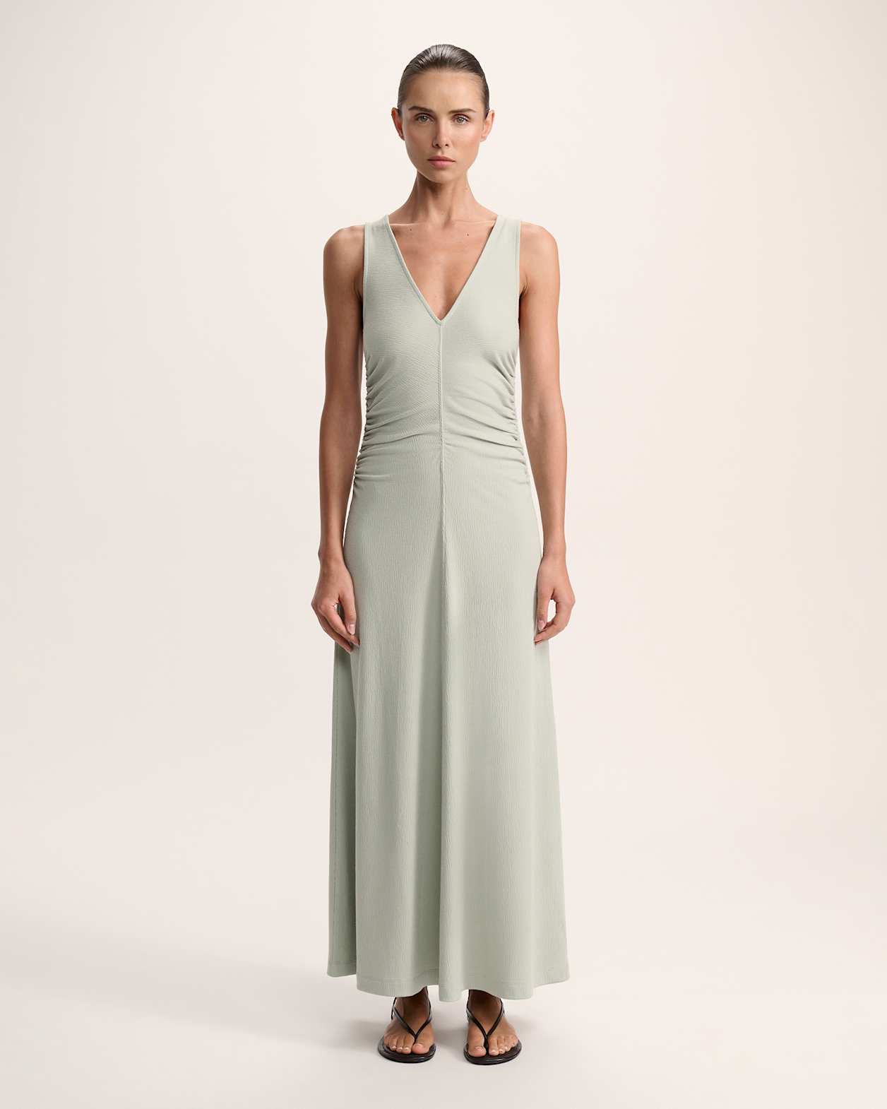Xanthe Gathered Midi Dress in PISTACHIO