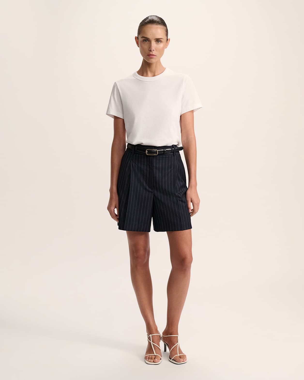Polly Pinstripe Wool Blend Short in NAVY/IVORY