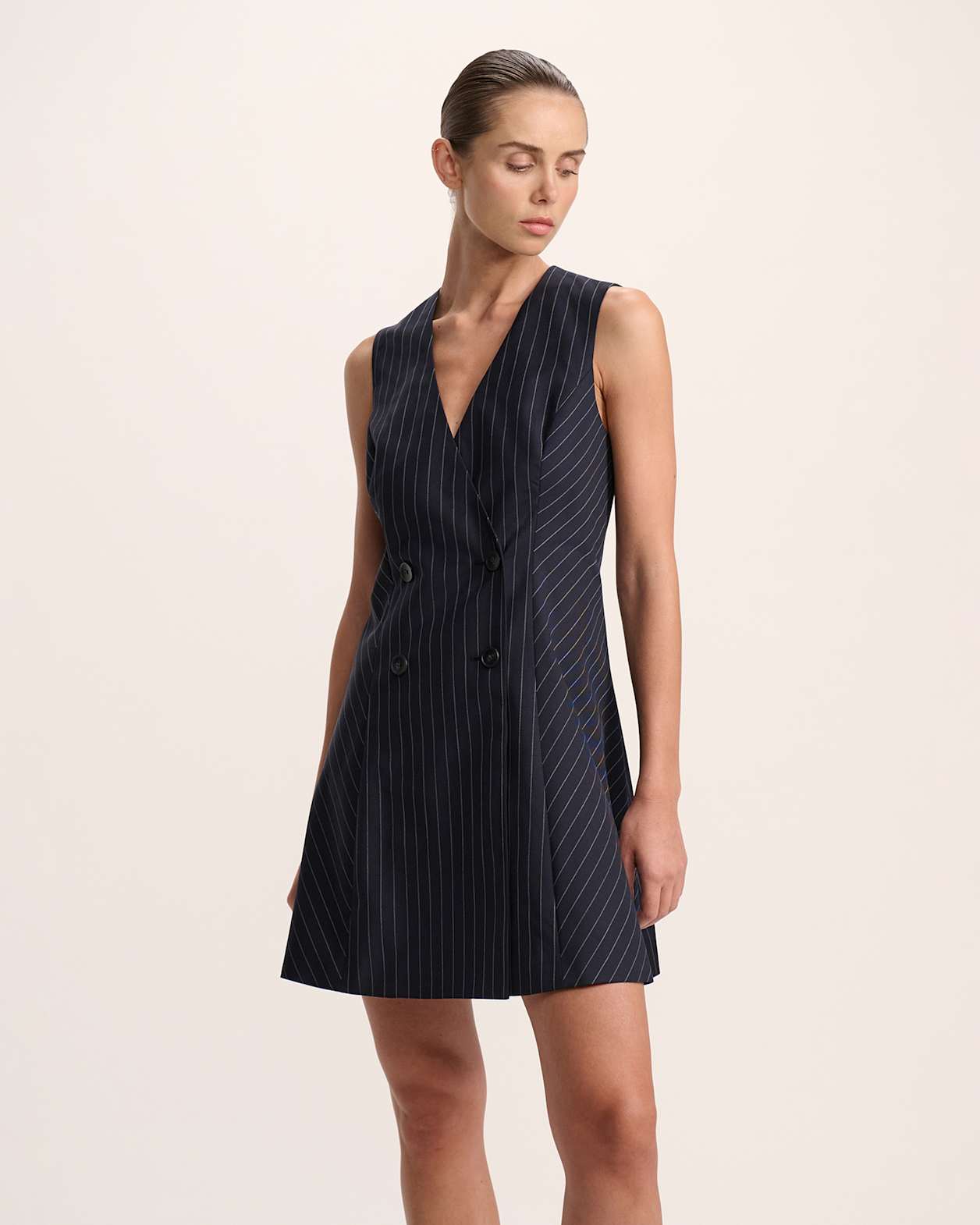 Polly Pinstripe Mini Dress in NAVY/IVORY