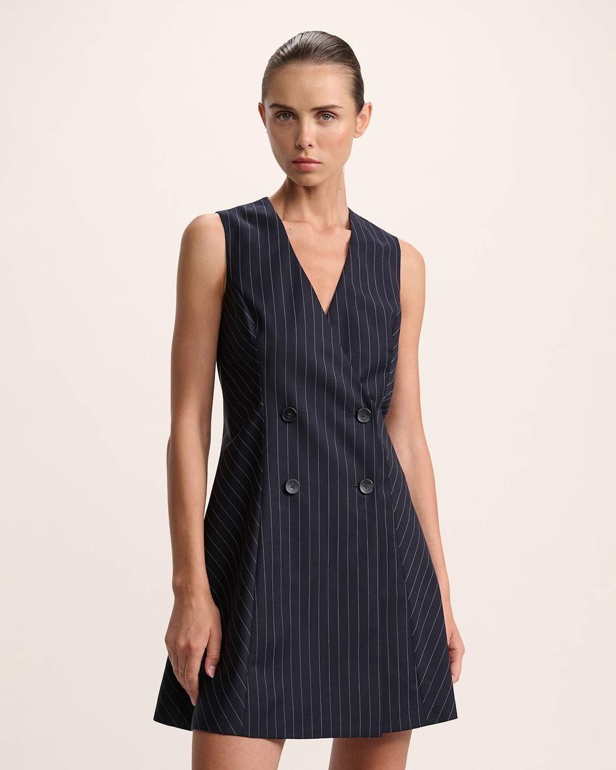 Polly Pinstripe Mini Dress in NAVY/IVORY