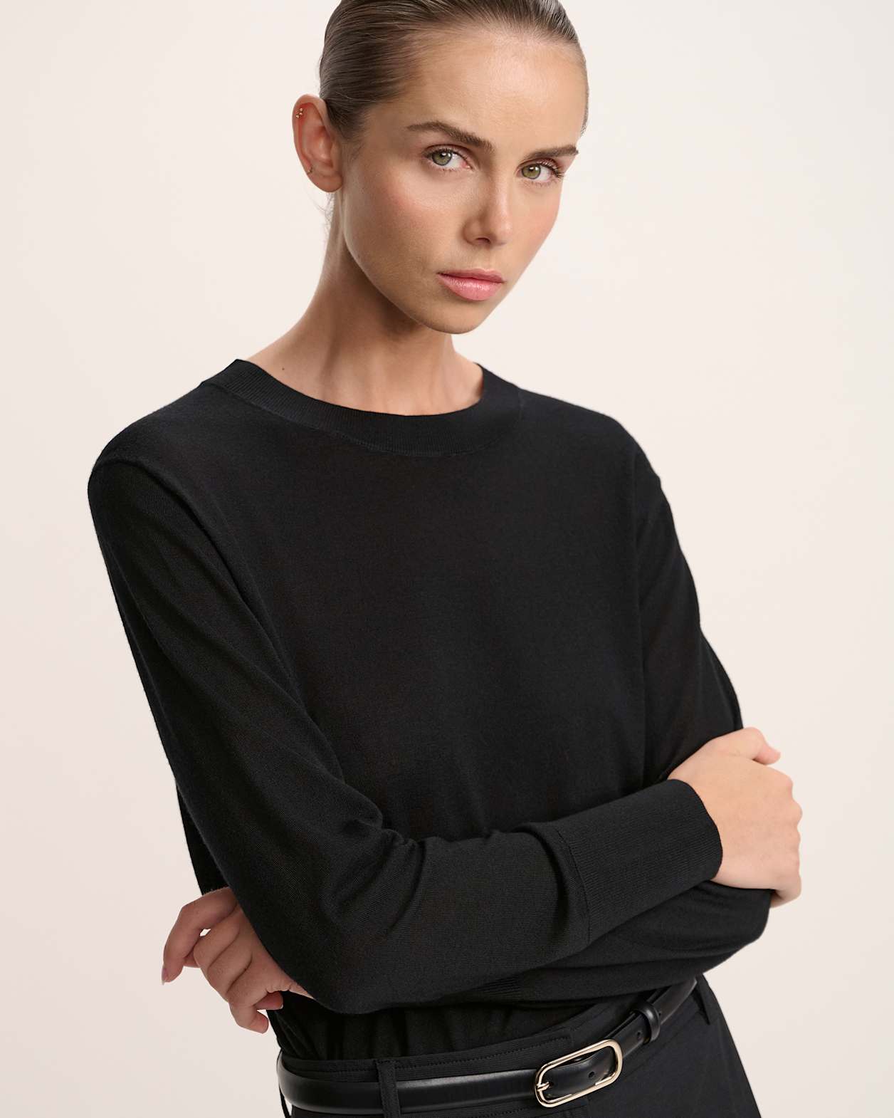 Franka Wool Crew Knit in BLACK