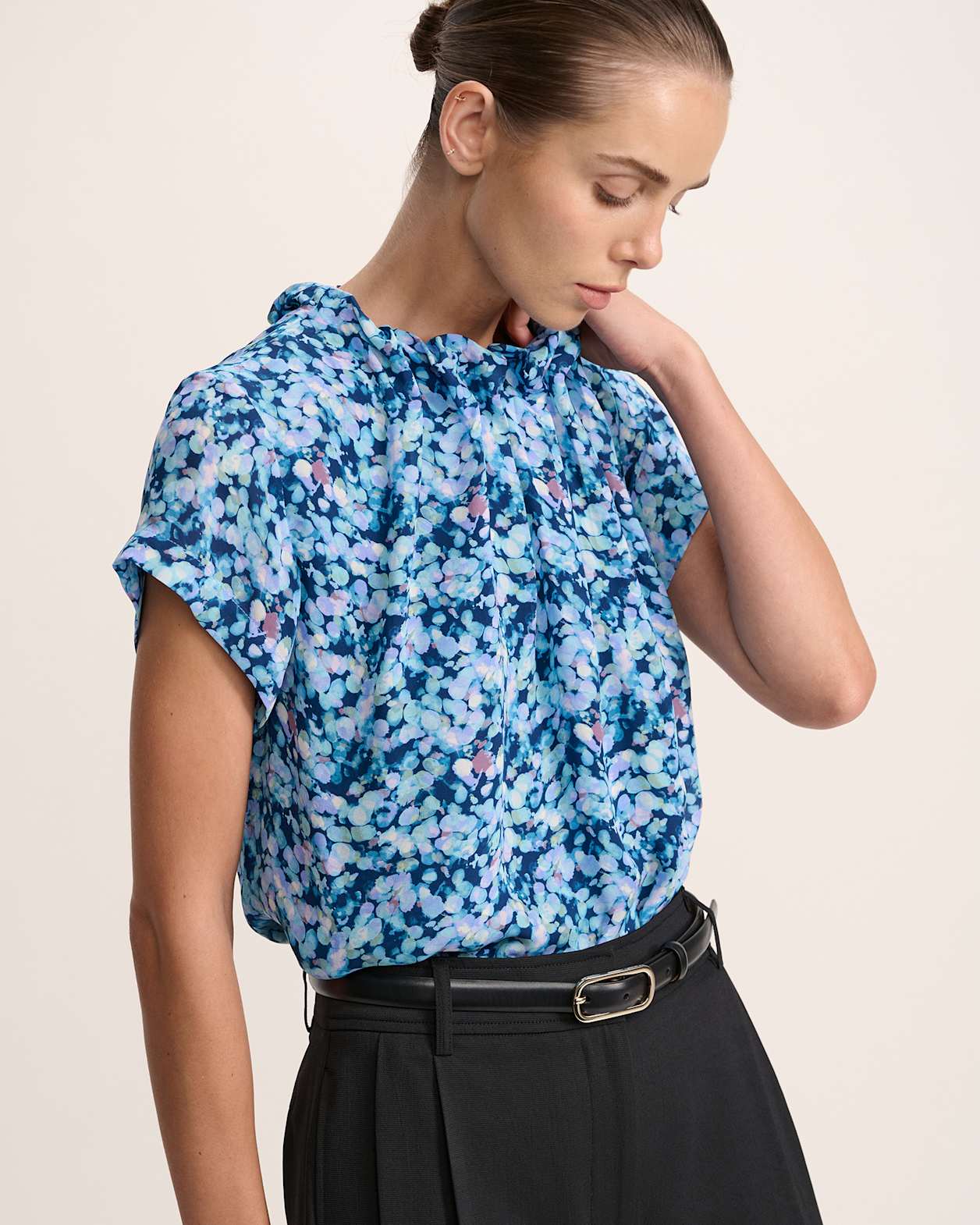 Sequin Silk High Neck Top in MULTI