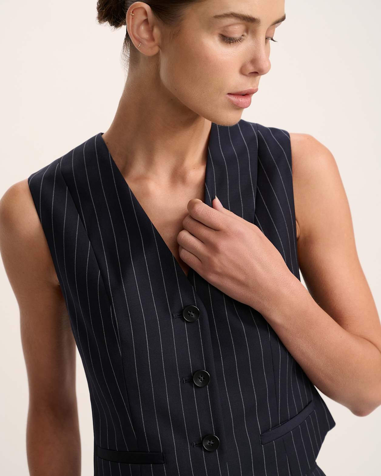 Polly Pinstripe Vest in NAVY/IVORY