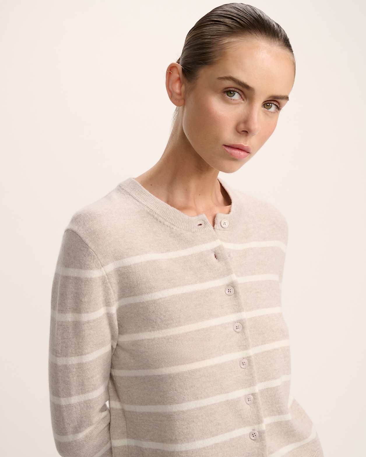 Nora Wool Stripe Cardi in MINK