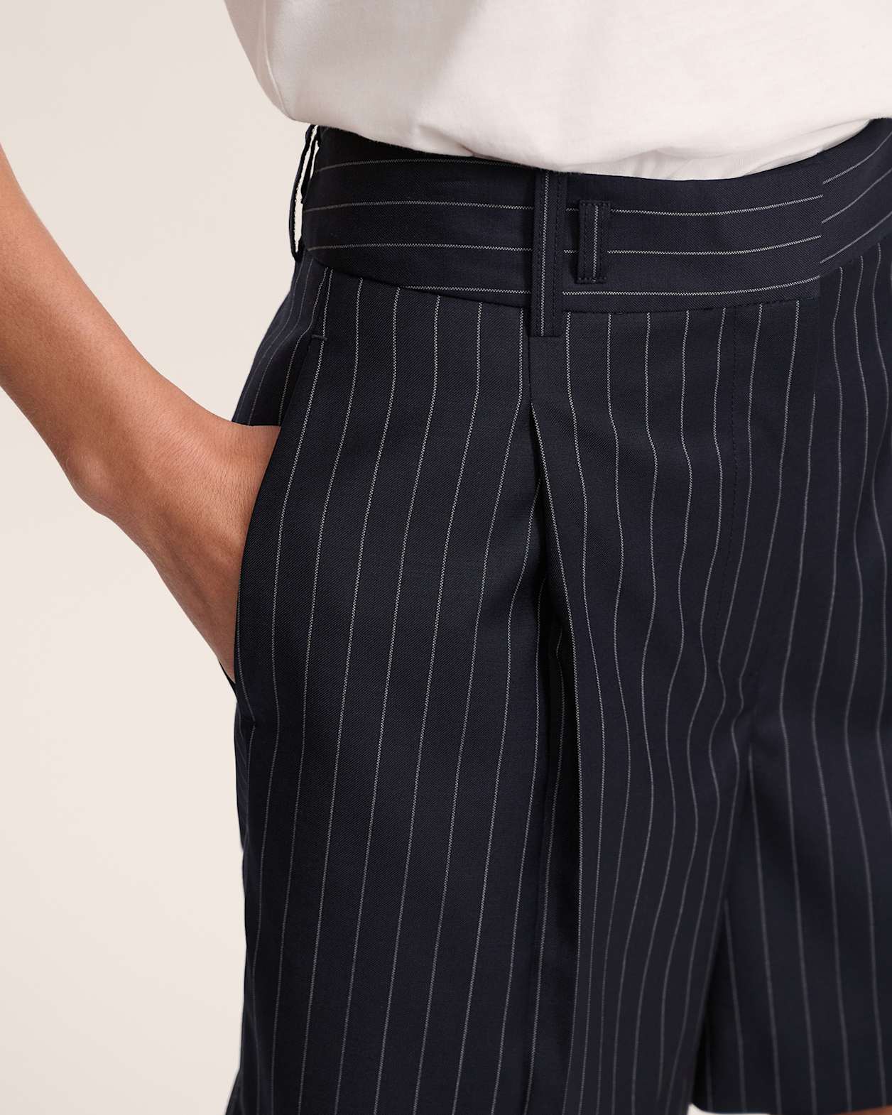 Polly Pinstripe Wool Blend Short in NAVY/IVORY