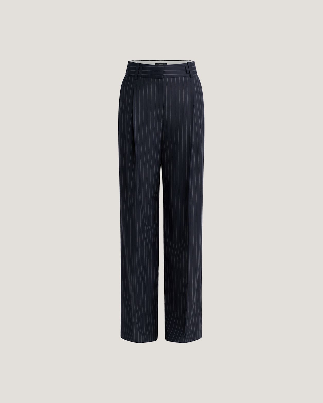 Polly Pinstripe Wool Blend Pleat Front Pant in NAVY/IVORY
