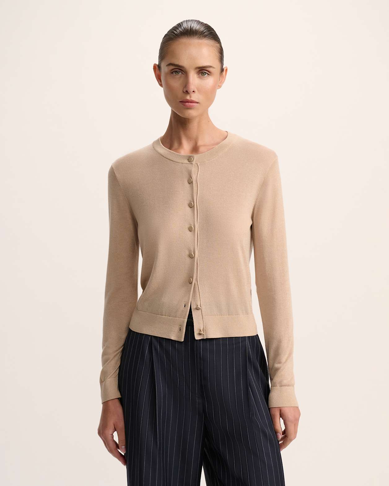 Samiah Silk Blend Cardi in BEIGE