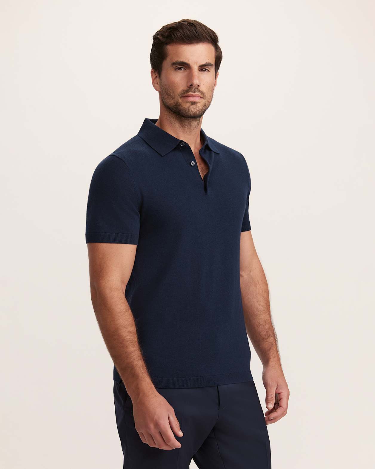 Miramar Cotton Wool Knit Polo in NAVY