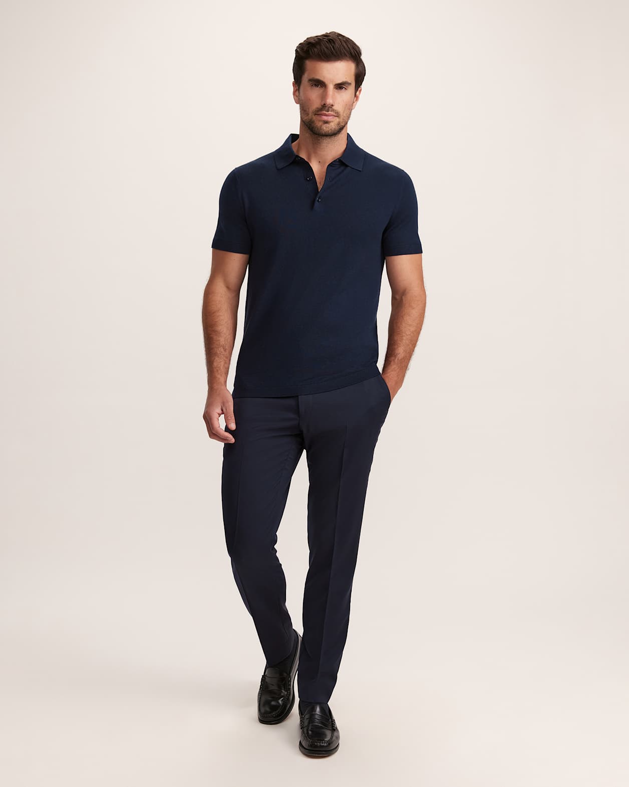 Miramar Cotton Wool Knit Polo in NAVY